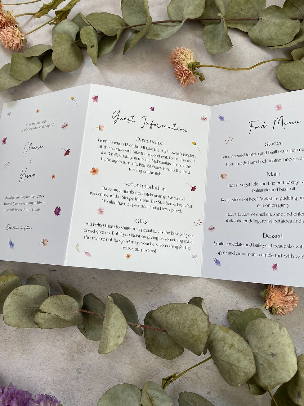 Thumbnail: Scattered Wildflower Folded Wedding Invitations - White