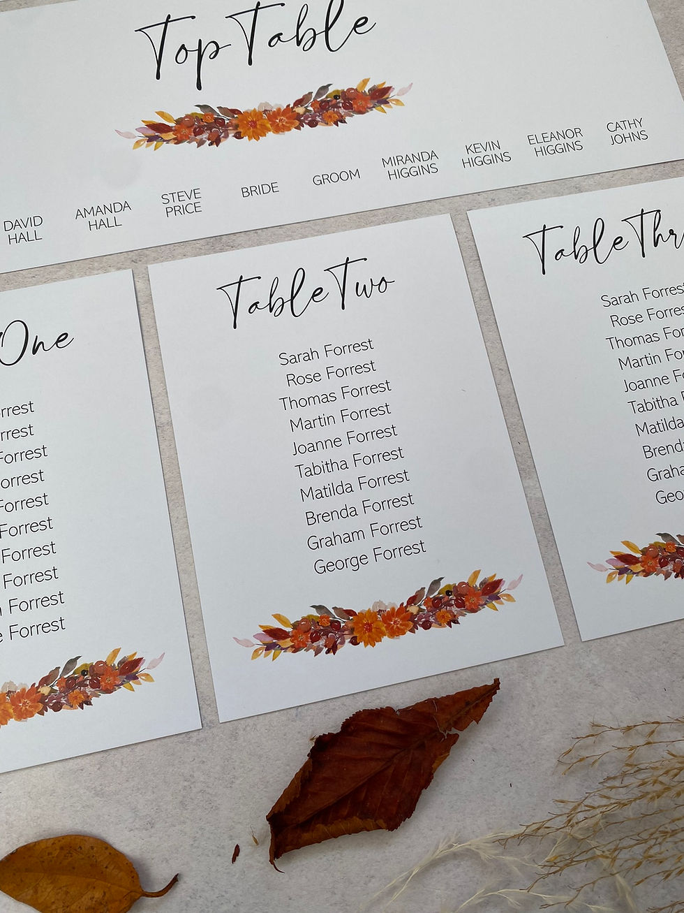 Thumbnail: Autumn Orange Individual Table Plan Cards - White