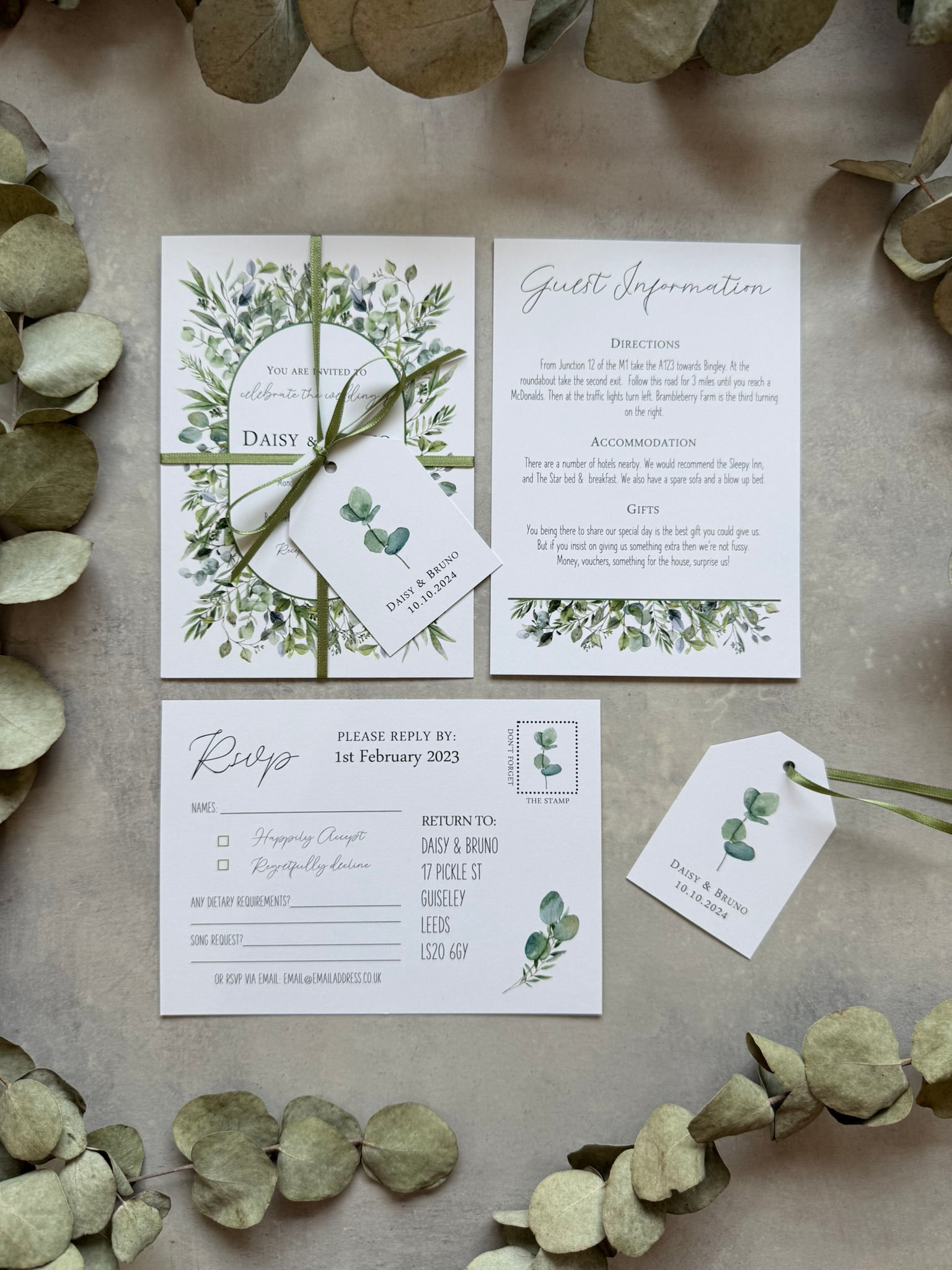 Greenery Wedding Invitations - White