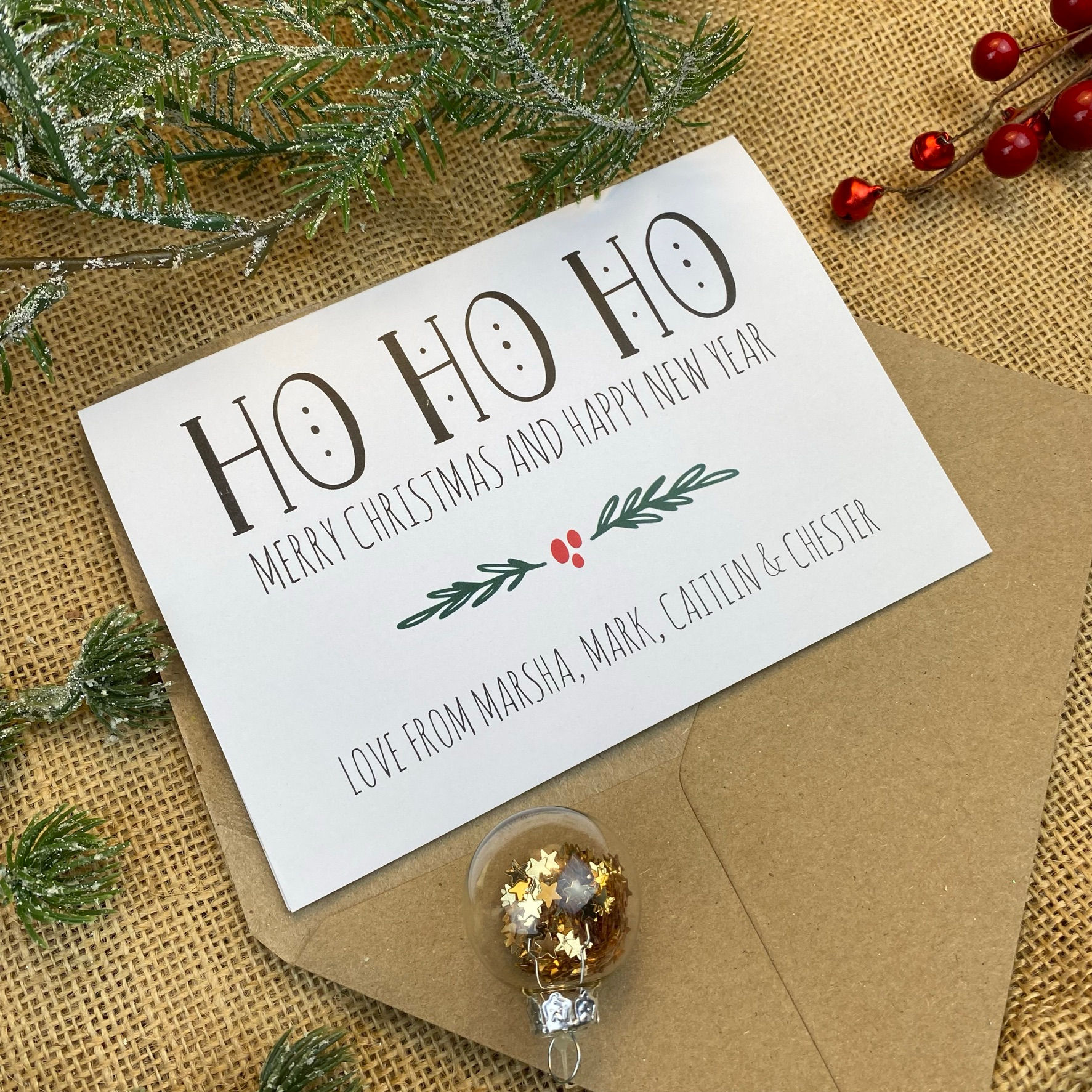 Personalised Family Christmas Card - Ho Ho Ho Design