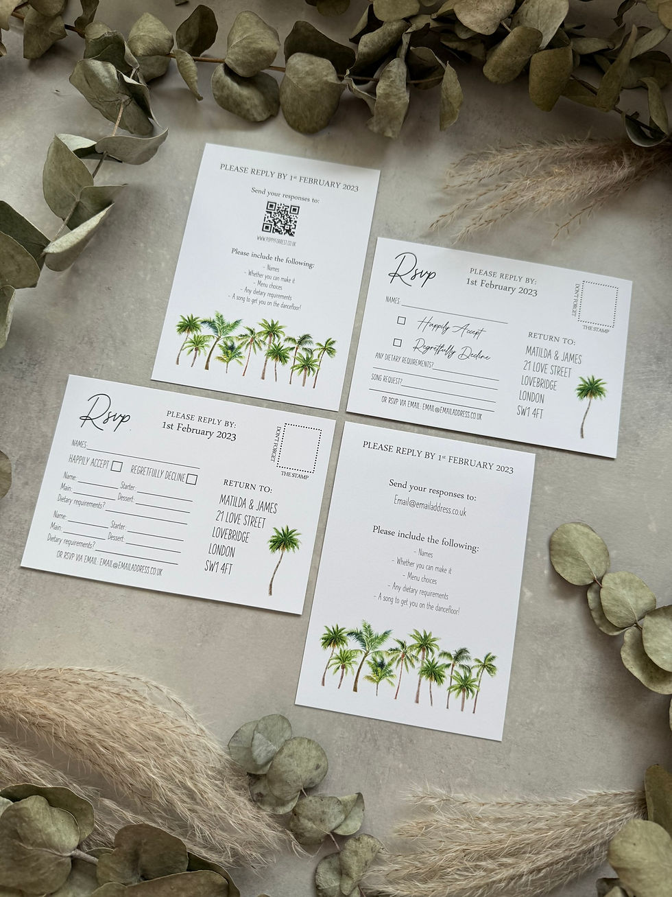 Thumbnail: Palm Tree Wedding Invitations - White