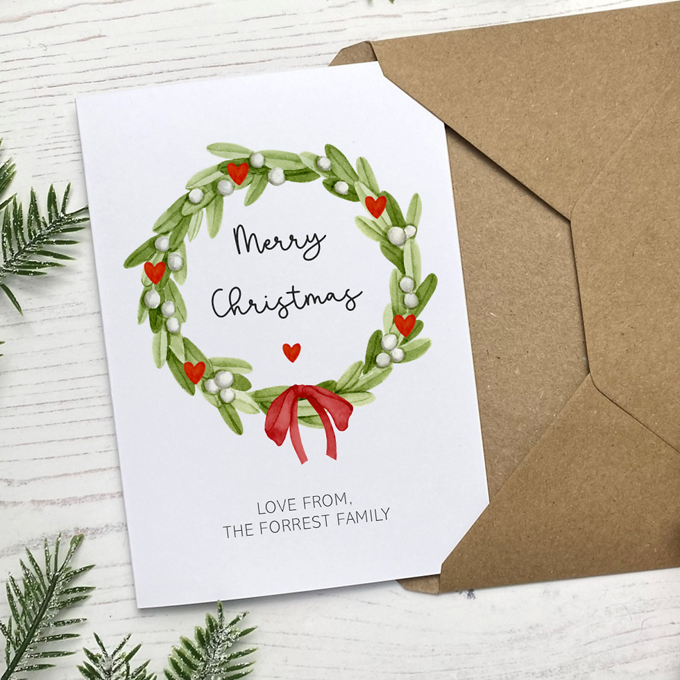 Thumbnail: Personalised Christmas Cards - Love Heart Wreath