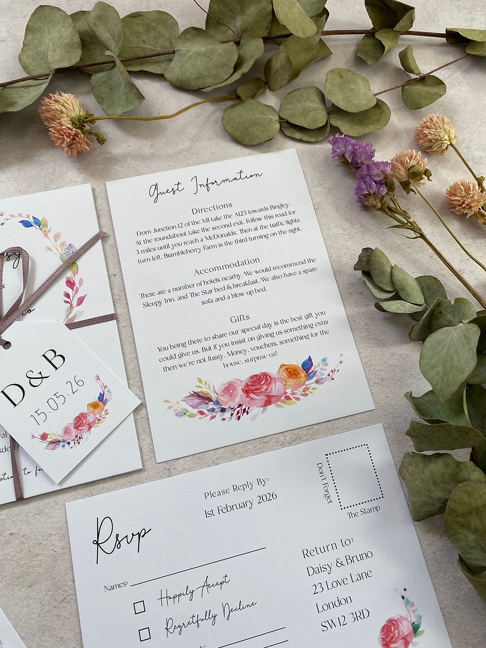 Thumbnail: Boho Flower Wedding Invitations - White