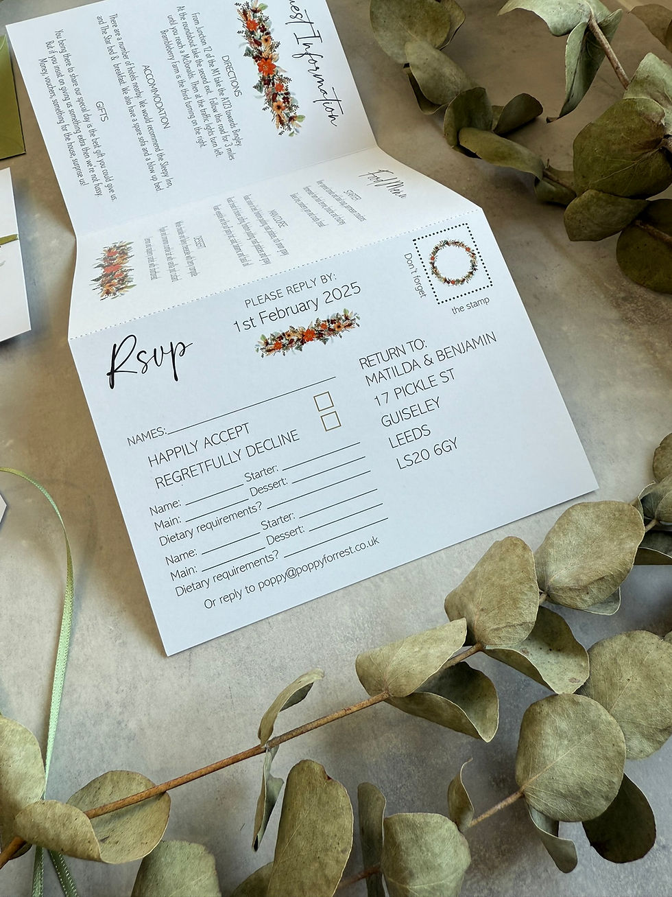 Thumbnail: Sage & Orange Folded Wedding Invitations - White