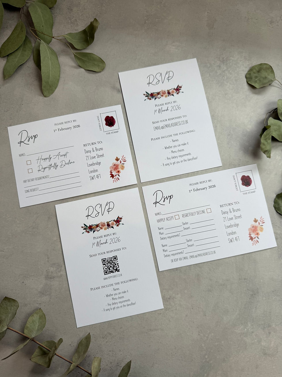 Thumbnail: Burgundy Boho Folded Wedding Invitations - White