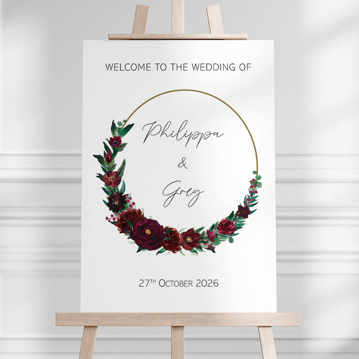 Burgundy Flower - Portrait Wedding Welcome Sign