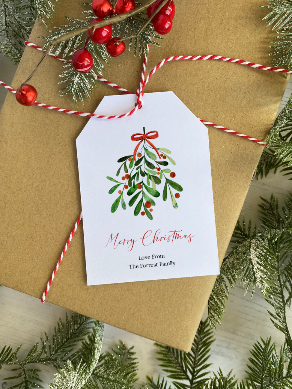 Thumbnail: Personalised Christmas Gift Tags (x10) - Mistletoe Red