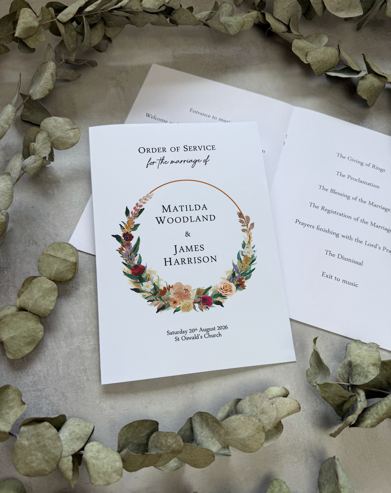 Burgundy Boho Order of Service Booklets