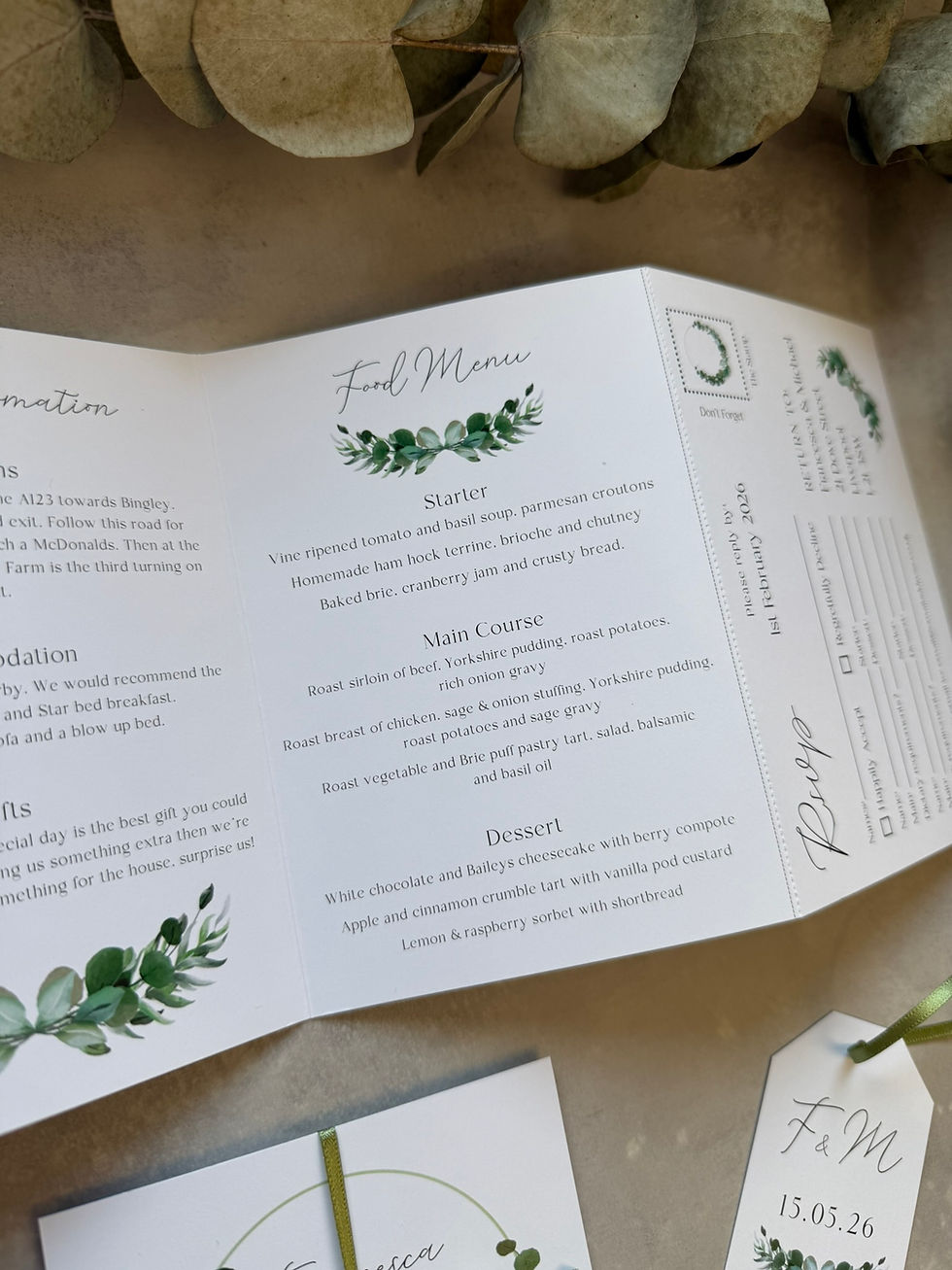 Thumbnail: Eucalyptus Folded Wedding Invitations - White