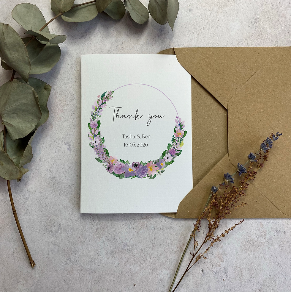 Thumbnail: Wedding Thank you Cards - Lilac Flowers