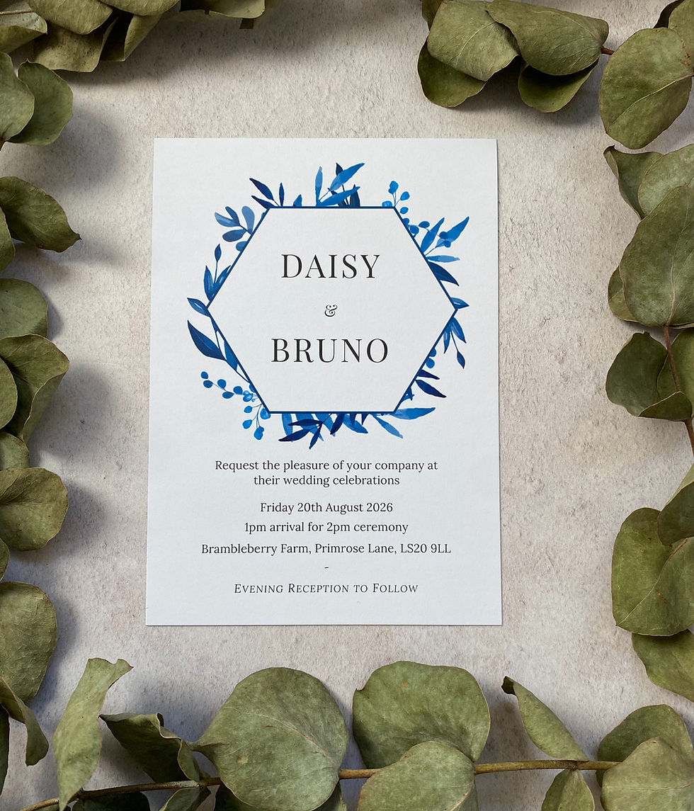 Thumbnail: Blue Foliage Wedding Invitations - White