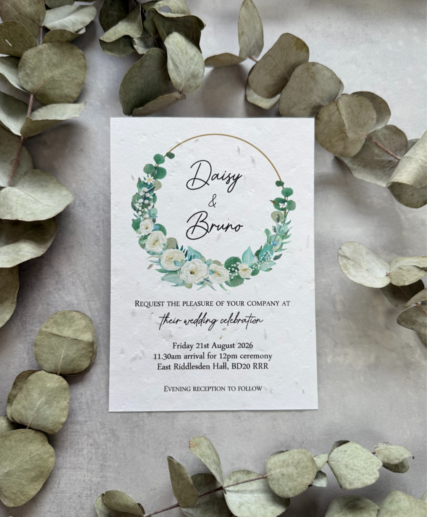 Seed Paper Wedding Invitation - Green & White