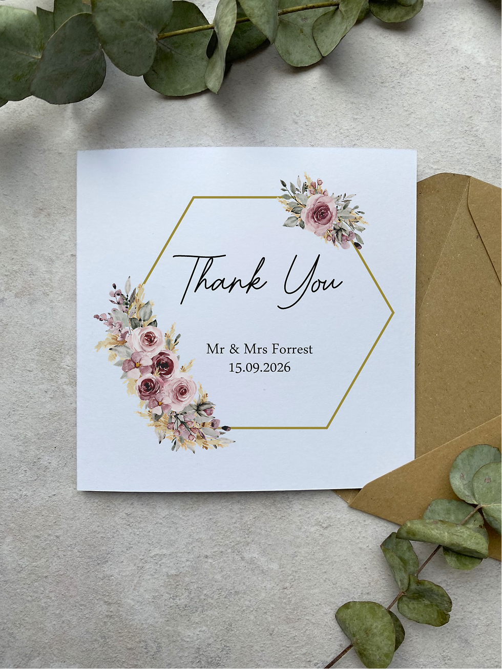Thumbnail: Wedding Thank you Cards (x10) - Dusty Pink & Pampas