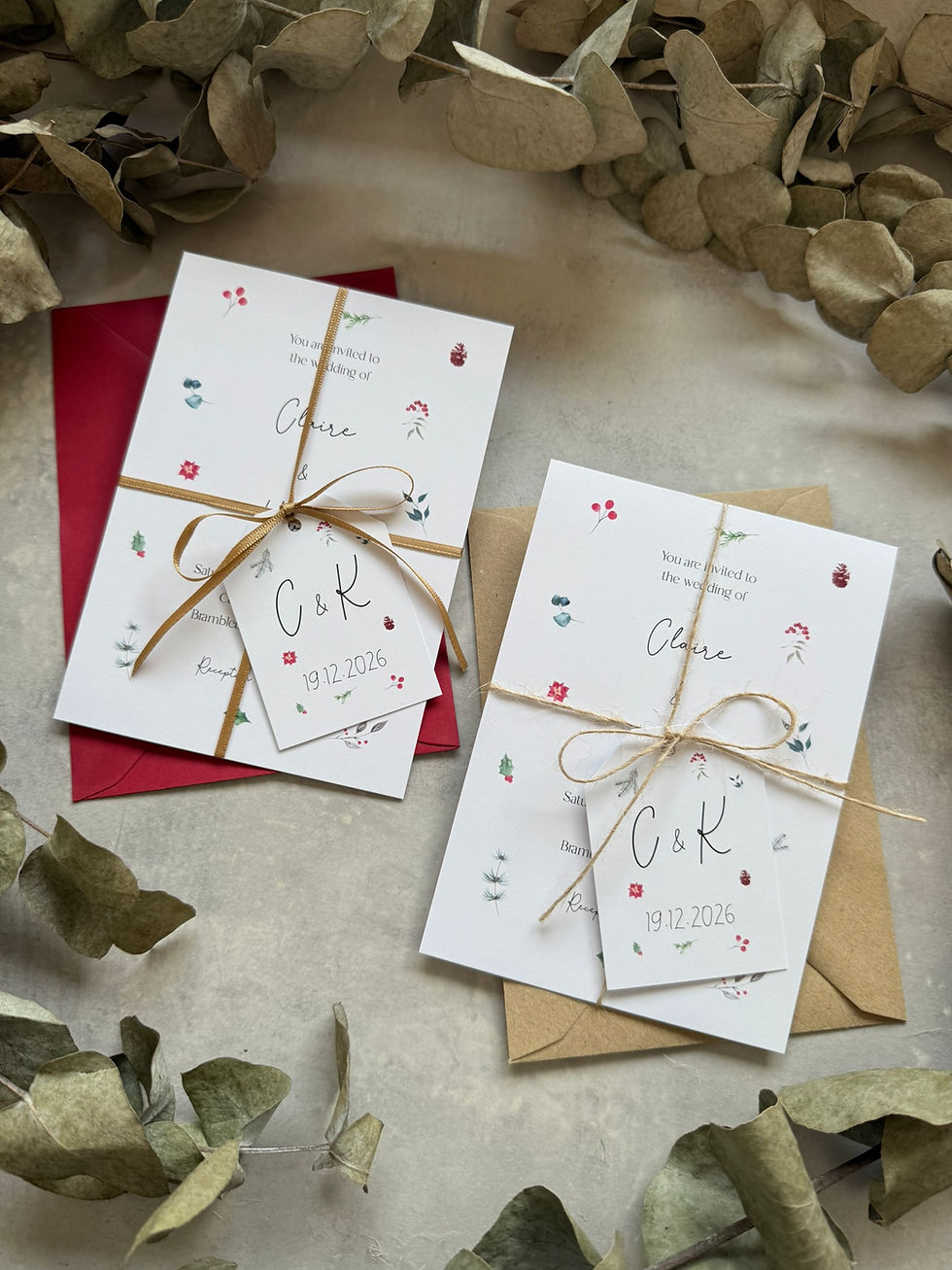 Thumbnail: Scattered Christmas Wedding Invitations - White