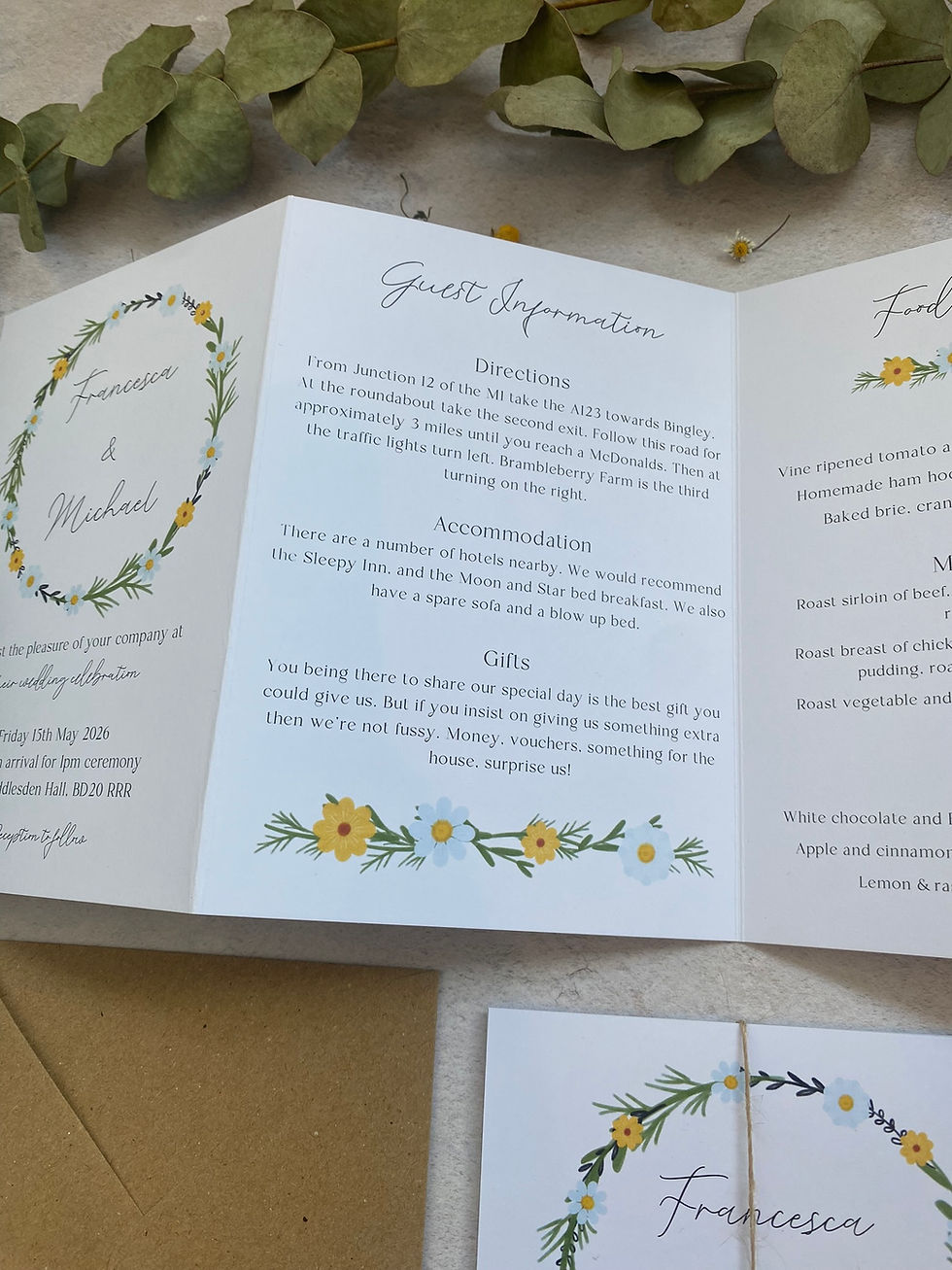 Thumbnail: Daisy Wildflower Folded Wedding Invitations - White