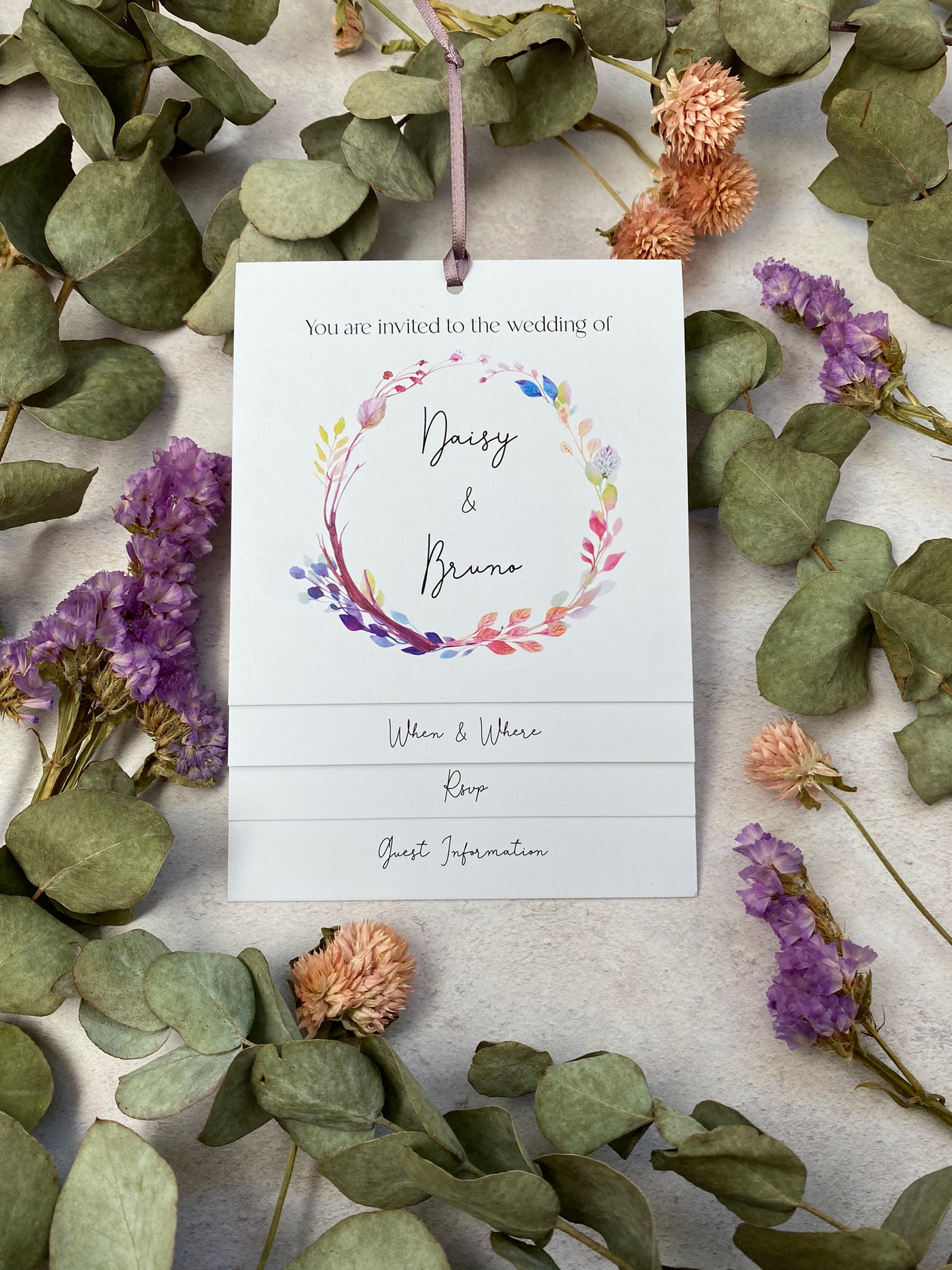 Boho Flower Tiered Wedding Invites - White
