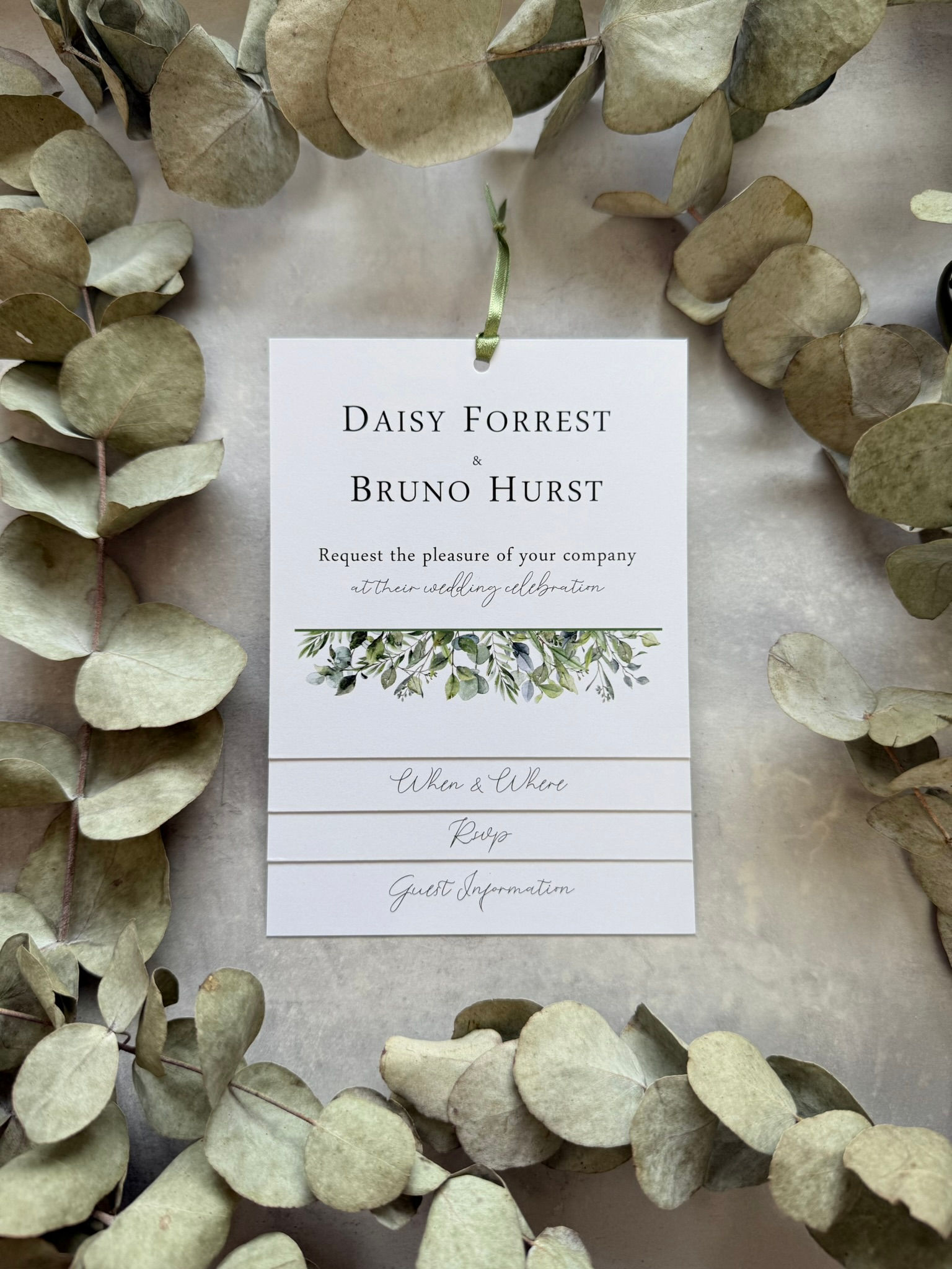 Greenery Tiered Wedding Invites - White