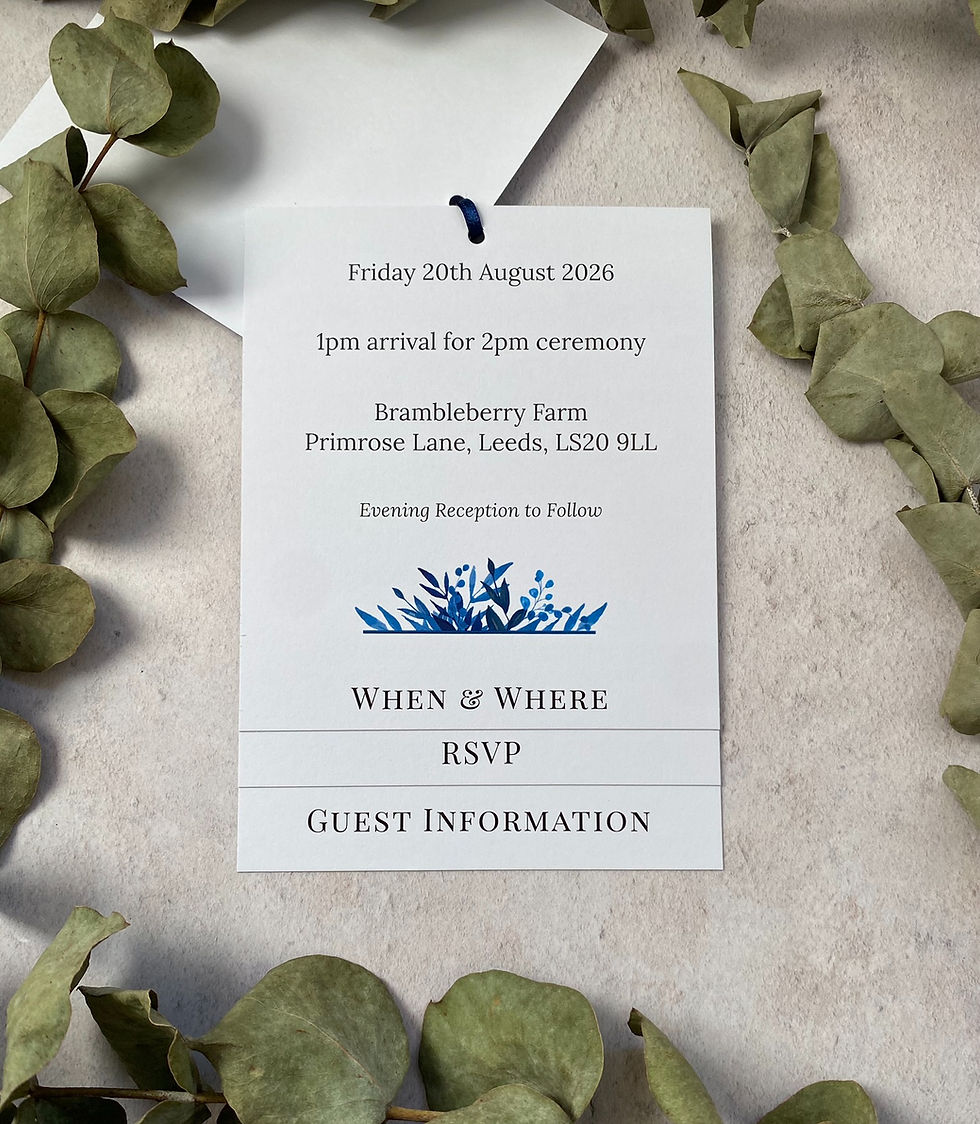 Thumbnail: Blue Foliage Tiered Wedding Invites -White