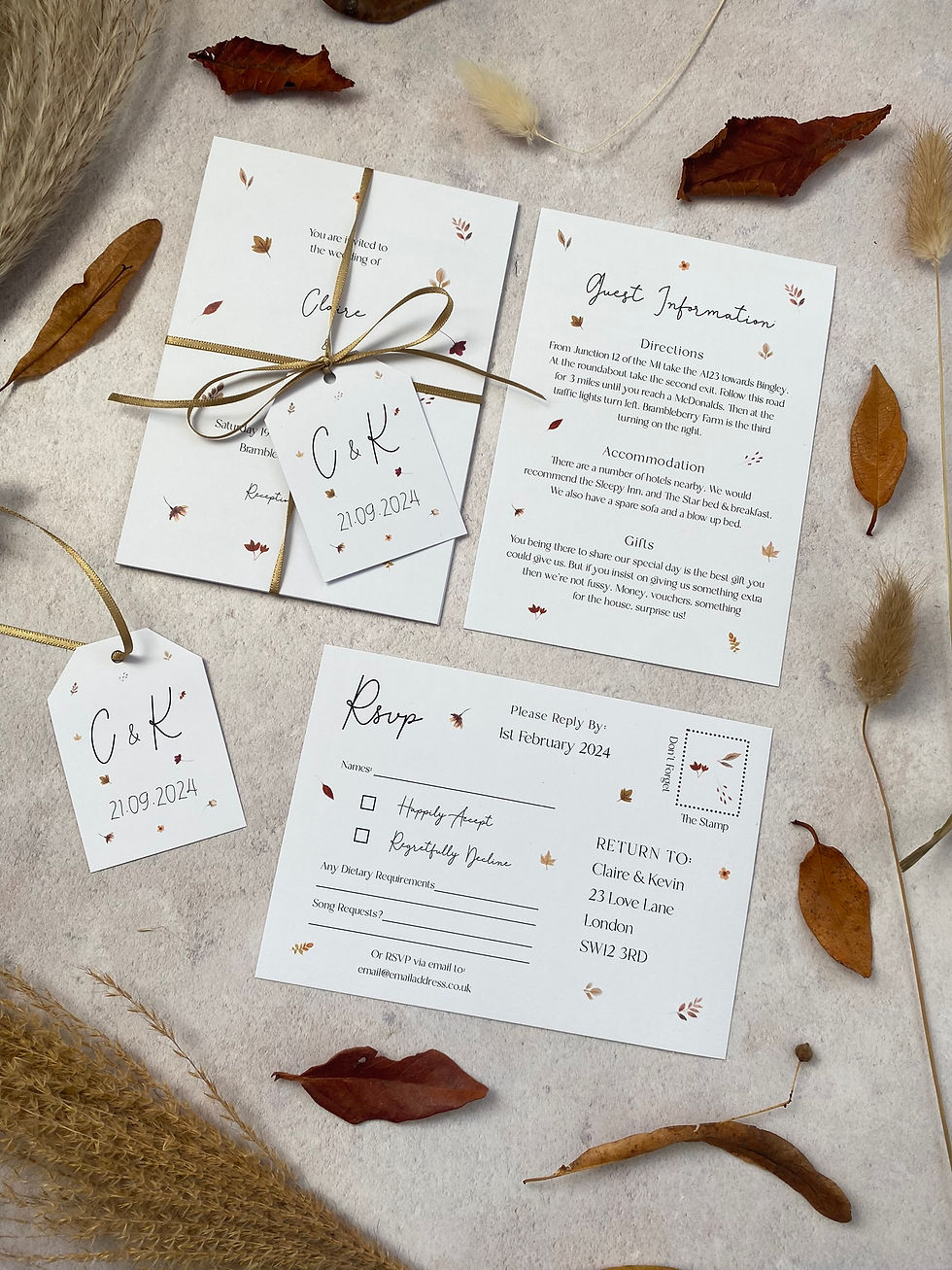 Thumbnail: Scattered Autumn Wedding Invitations - White