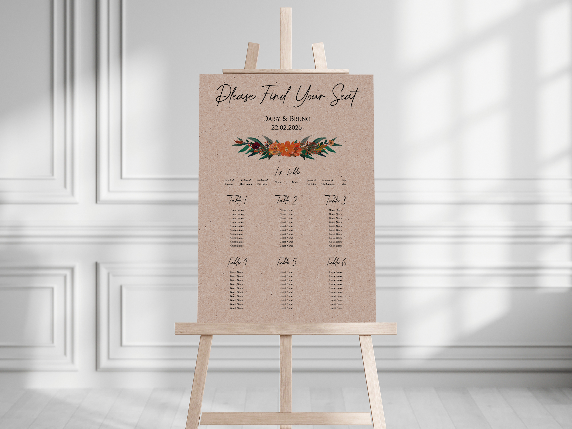 Burnt Orange Table Plan - Kraft
