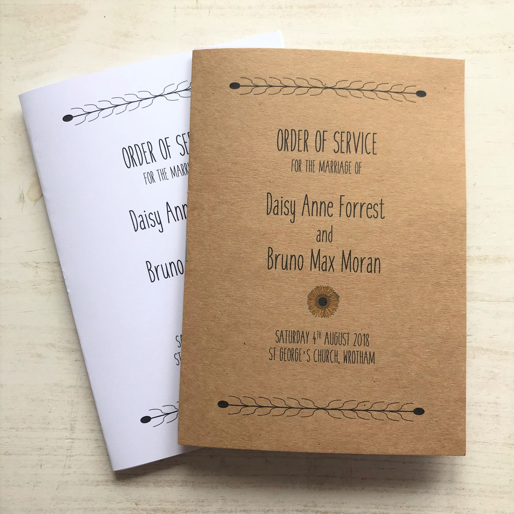 Sunflower Order of Service Booklets