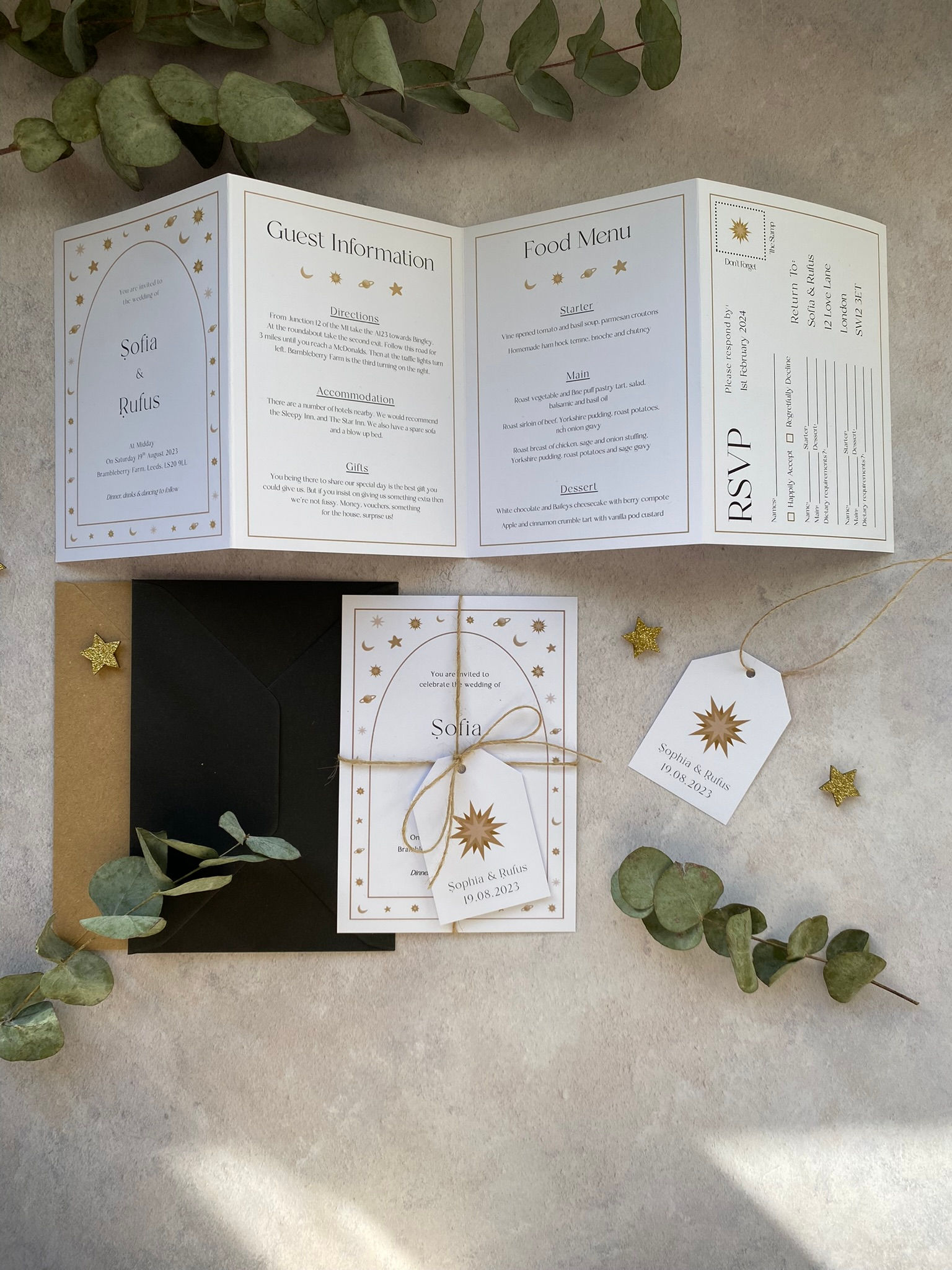Stars & Moon Folded Wedding Invitations - White