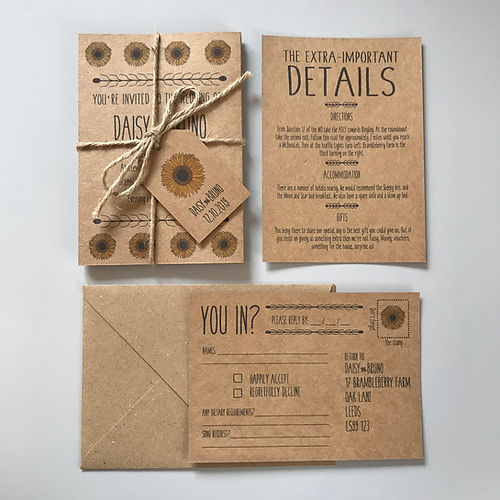 Sunflower Wedding Invitations - Kraft