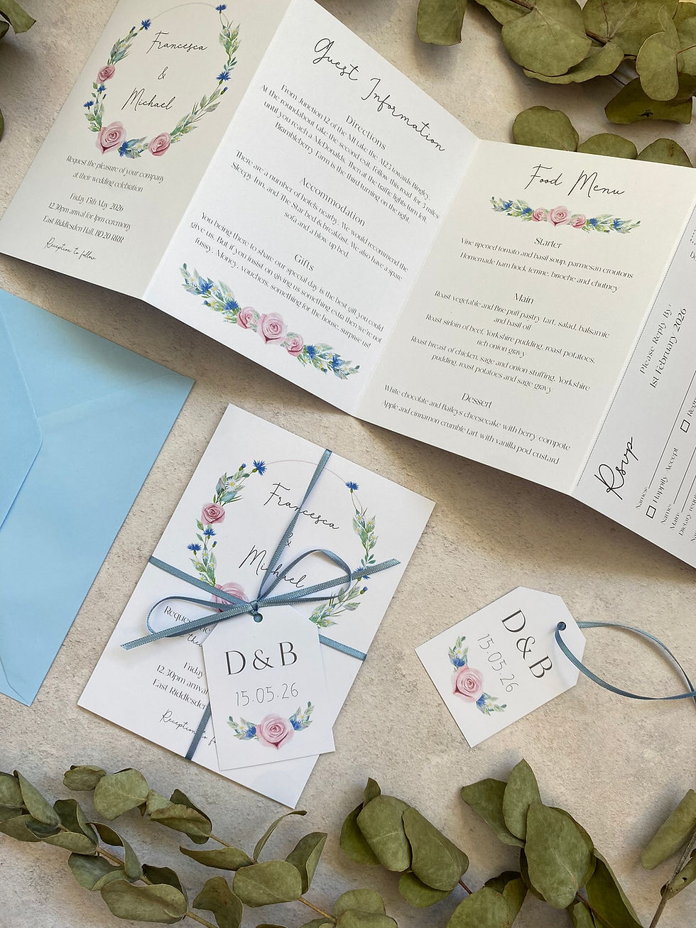 Thumbnail: Daisy Cornflower Folded Wedding Invitations - White