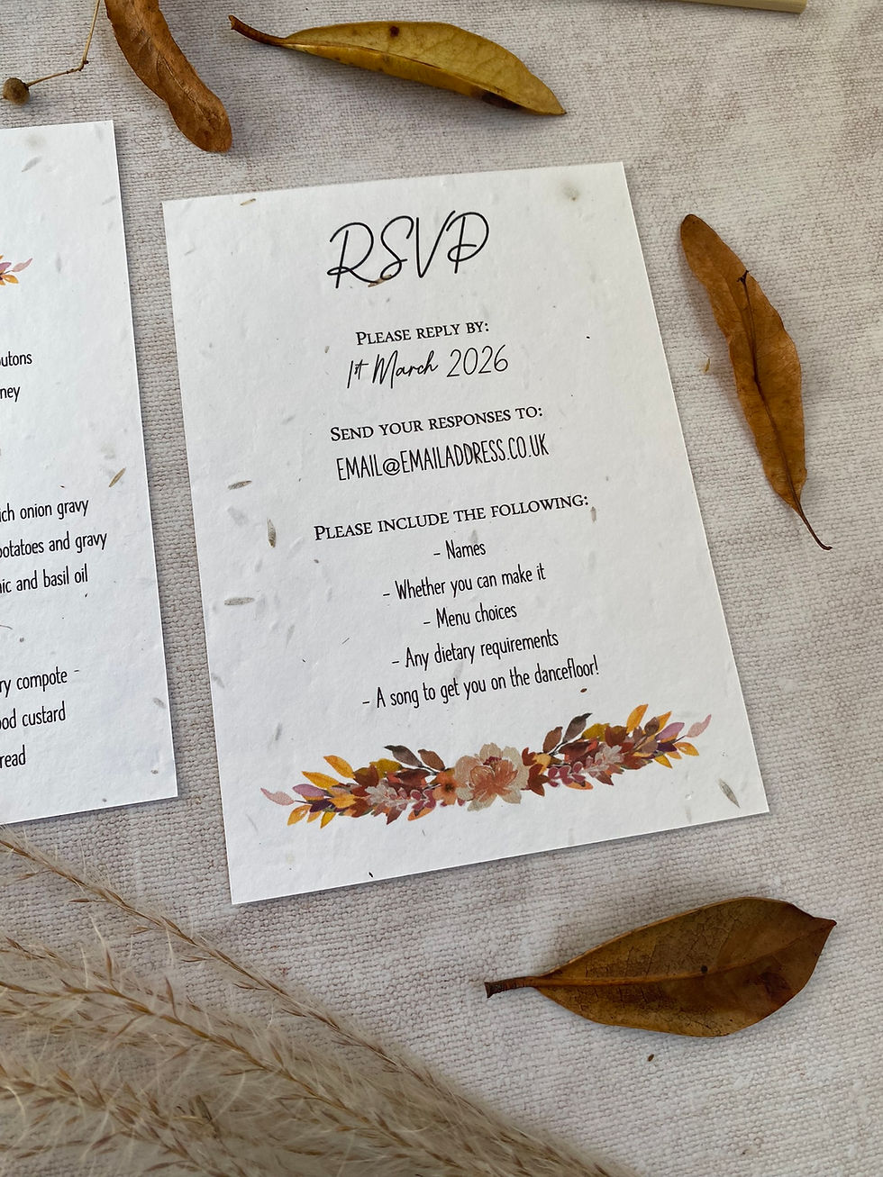 Thumbnail: Seed Paper Wedding Invitation - Autumn Boho