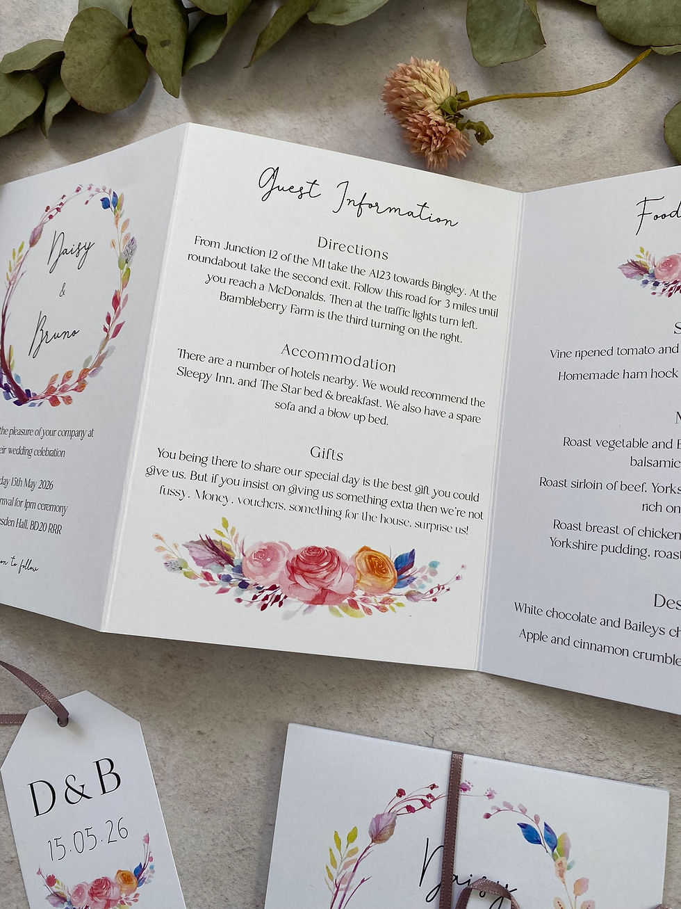 Thumbnail: Boho Flower Folded Wedding Invitations - White