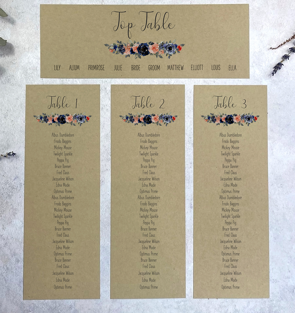 Thumbnail: Peach & Navy Individual Table Plan Cards - Kraft