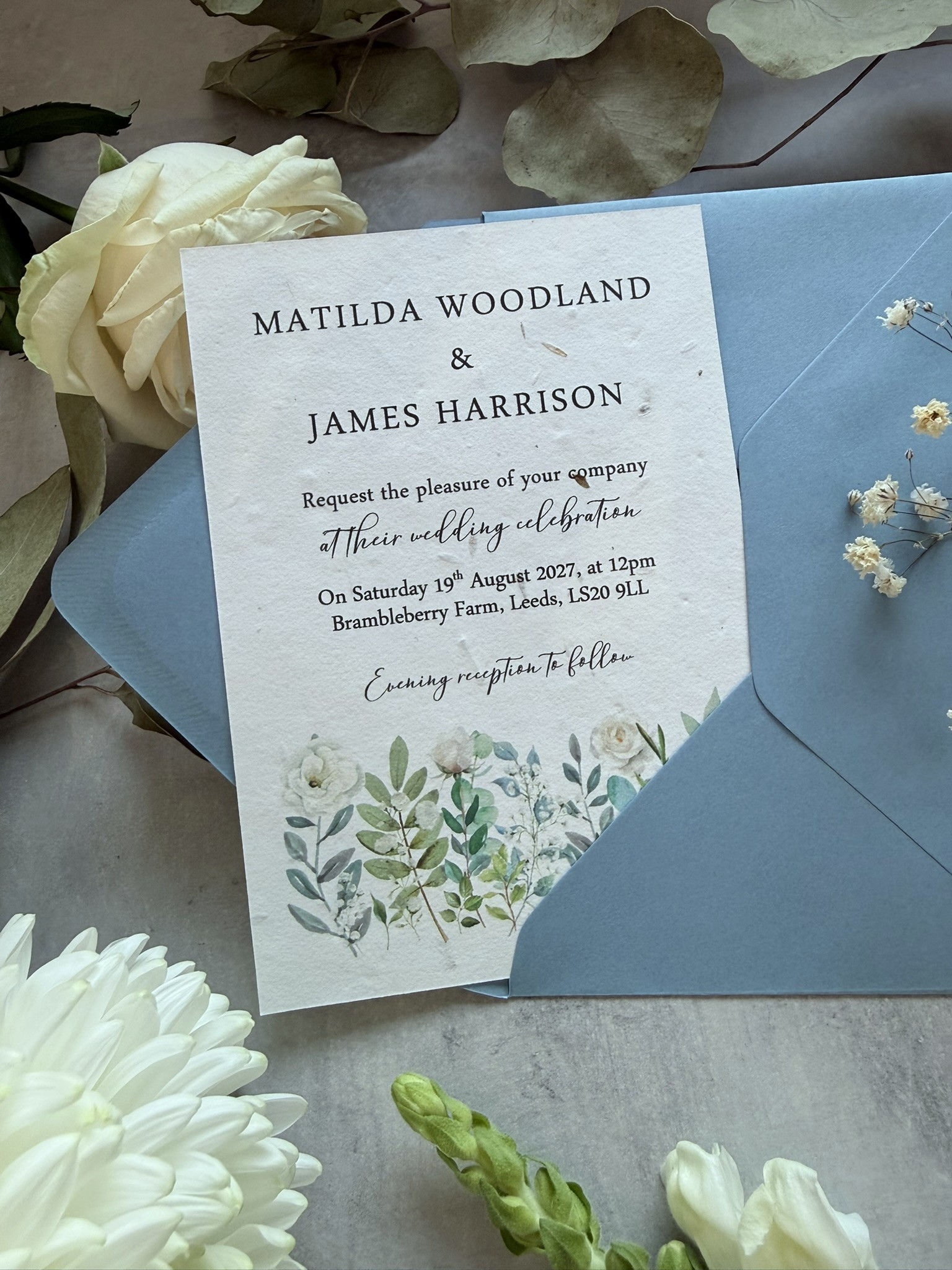 Seed Paper Wedding Invitation - Green and White Meadow