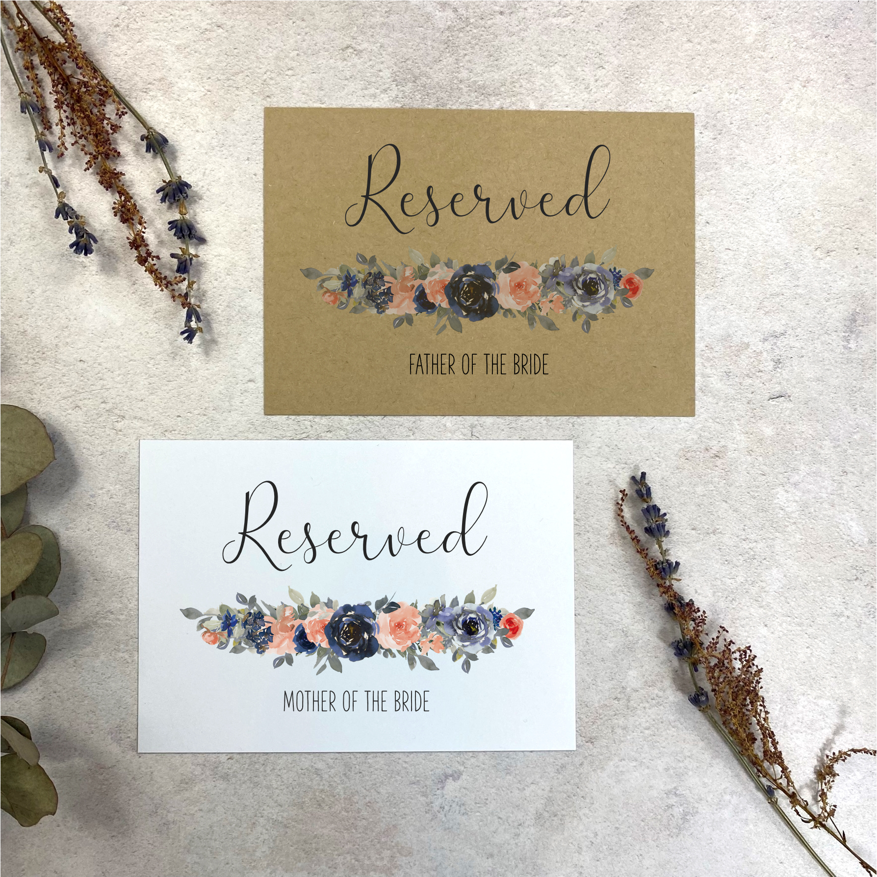 Peach & Navy Reserved Signs