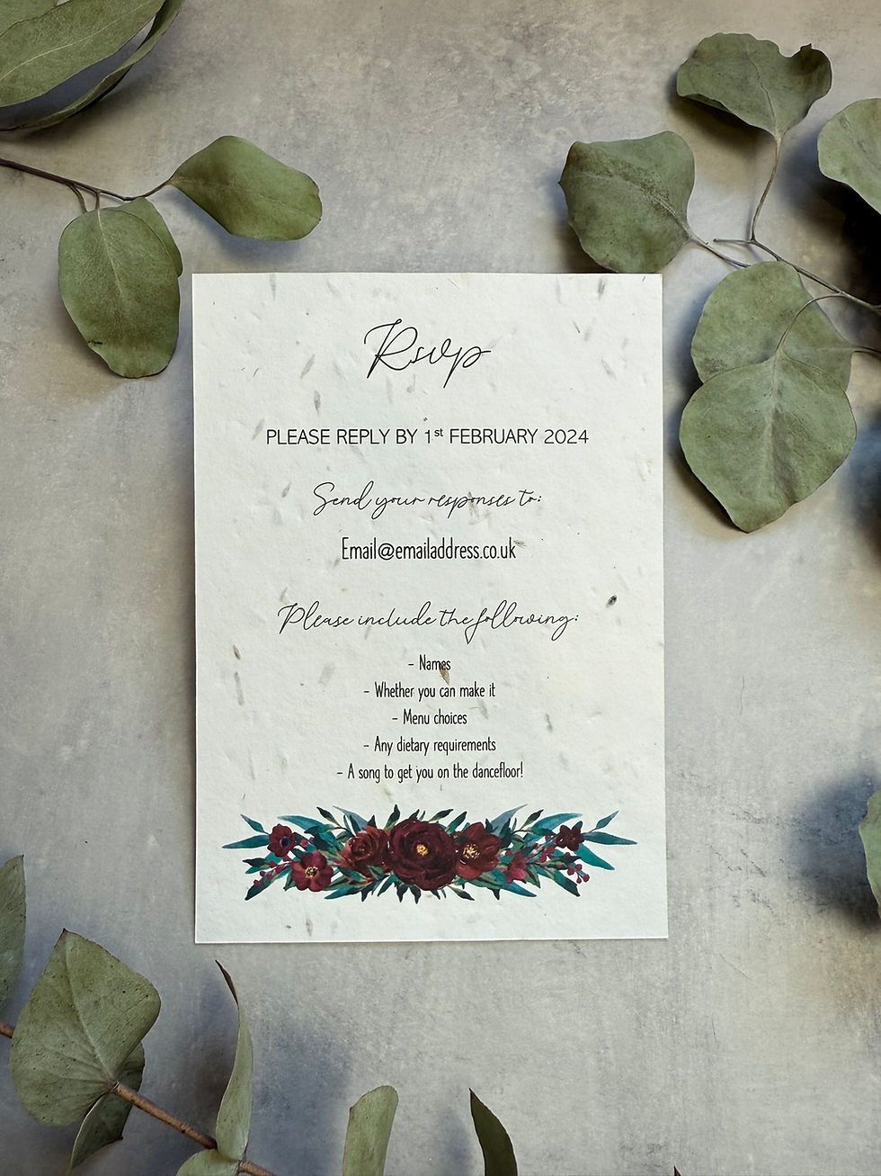 Thumbnail: Seed Paper Wedding Invitation - Burgundy Flower
