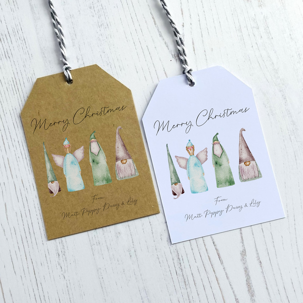 Thumbnail: Personalised Christmas Green Gnome & Angel Gift Tags (X10)