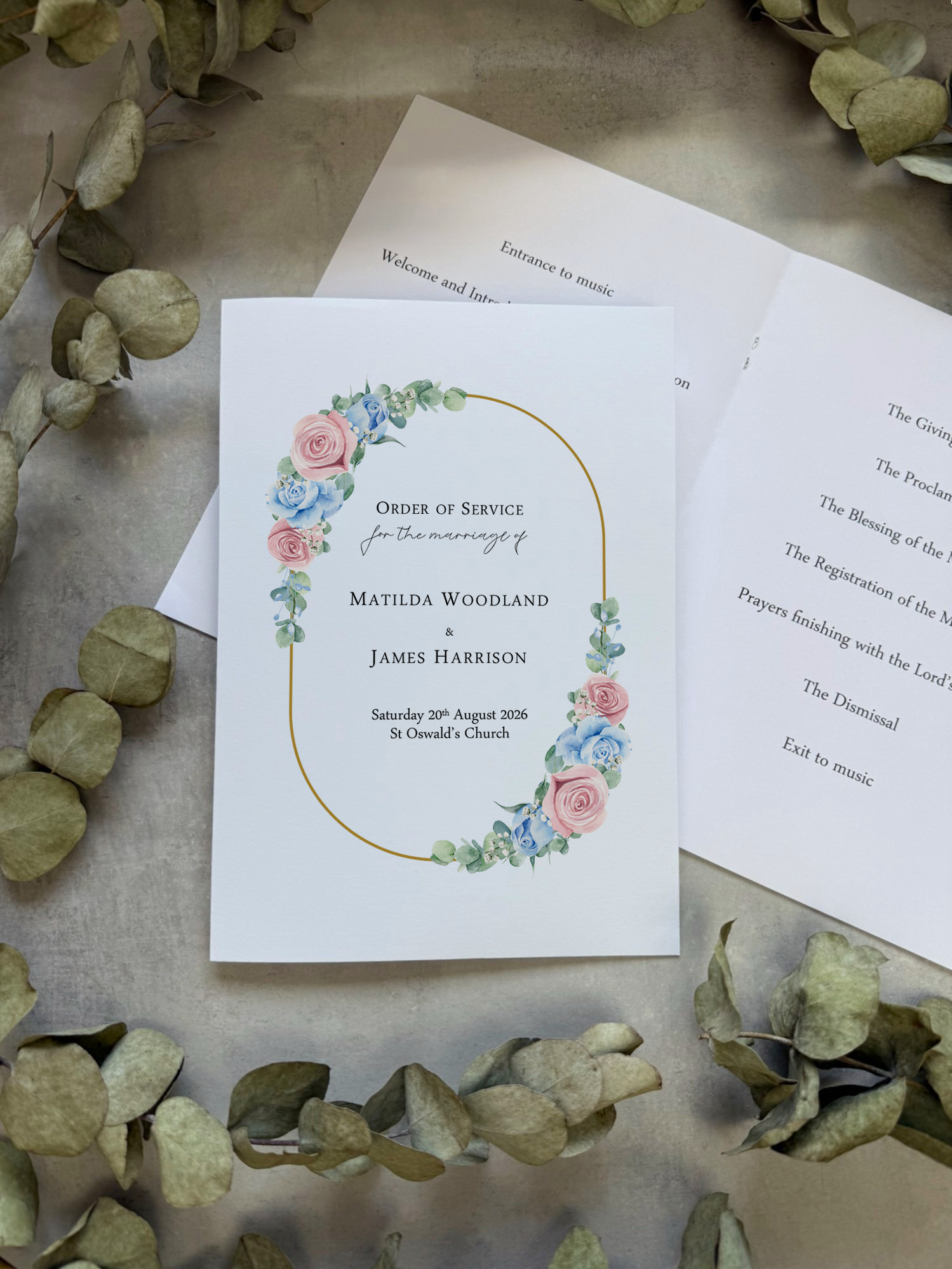 Pink & Blue Order of  Service Booklets