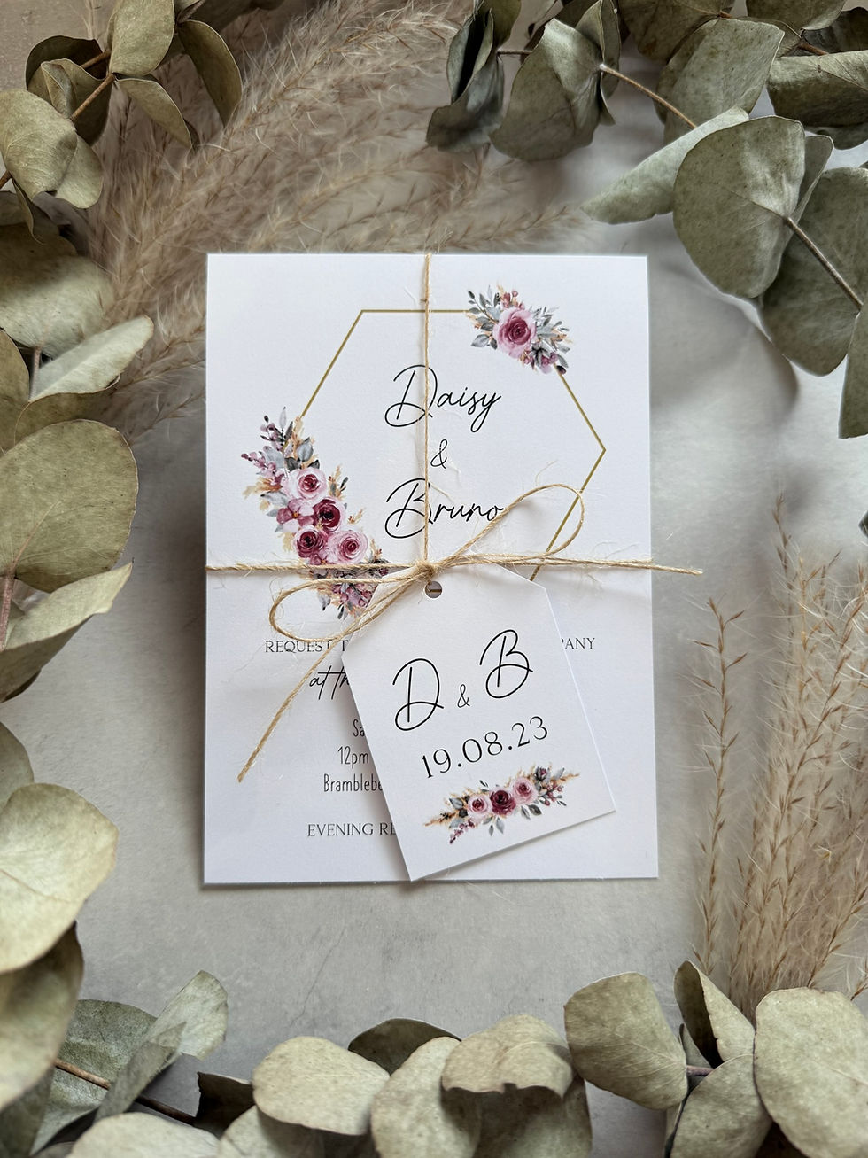 Thumbnail: Dusty Pink & Pampas Folded Wedding Invitations - White