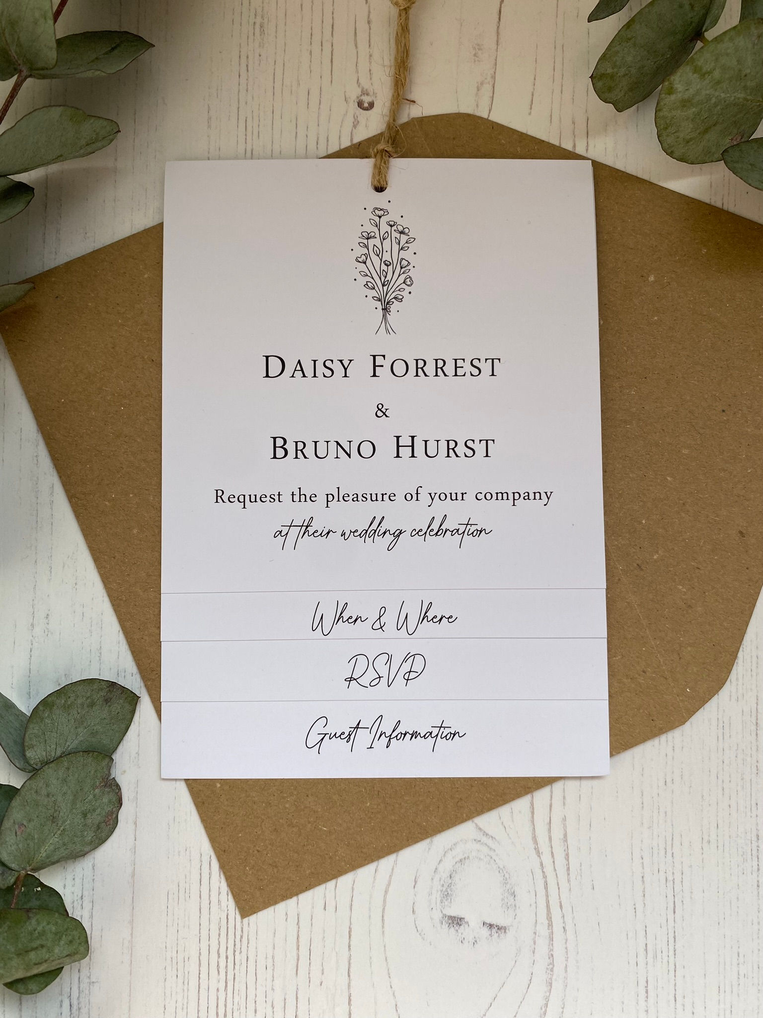 Floral Outline Tiered Wedding Invites - White