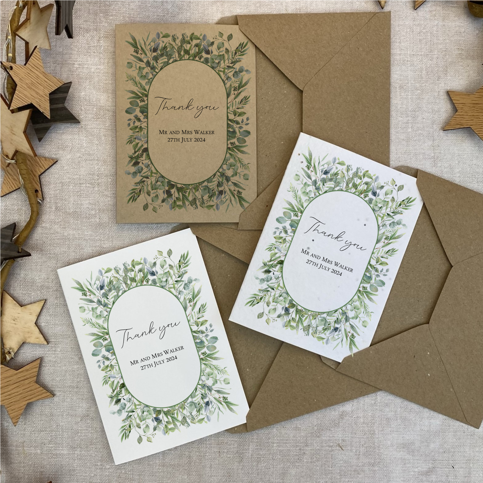 Wedding Thank you Cards (x10) - Greenery