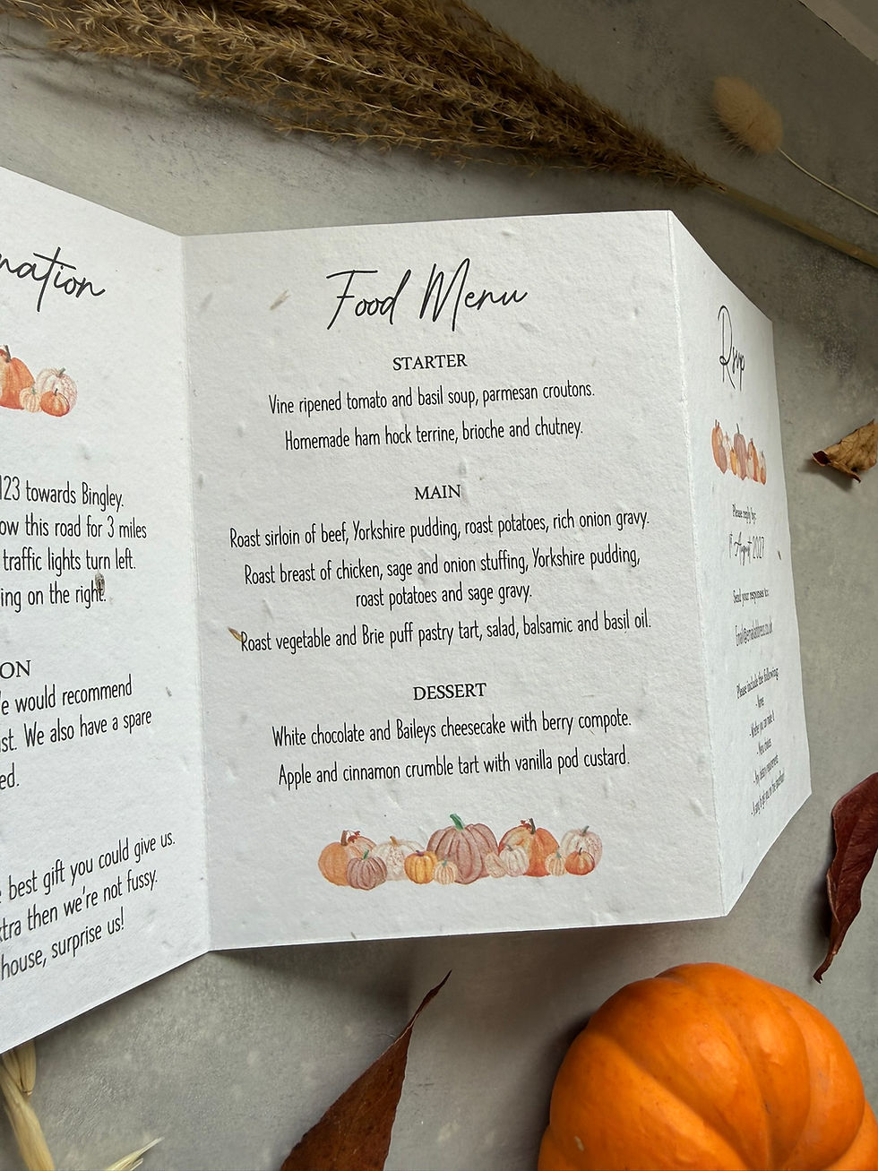 Thumbnail: Pumpkin Garland Folded Wedding Invites - Seed Paper