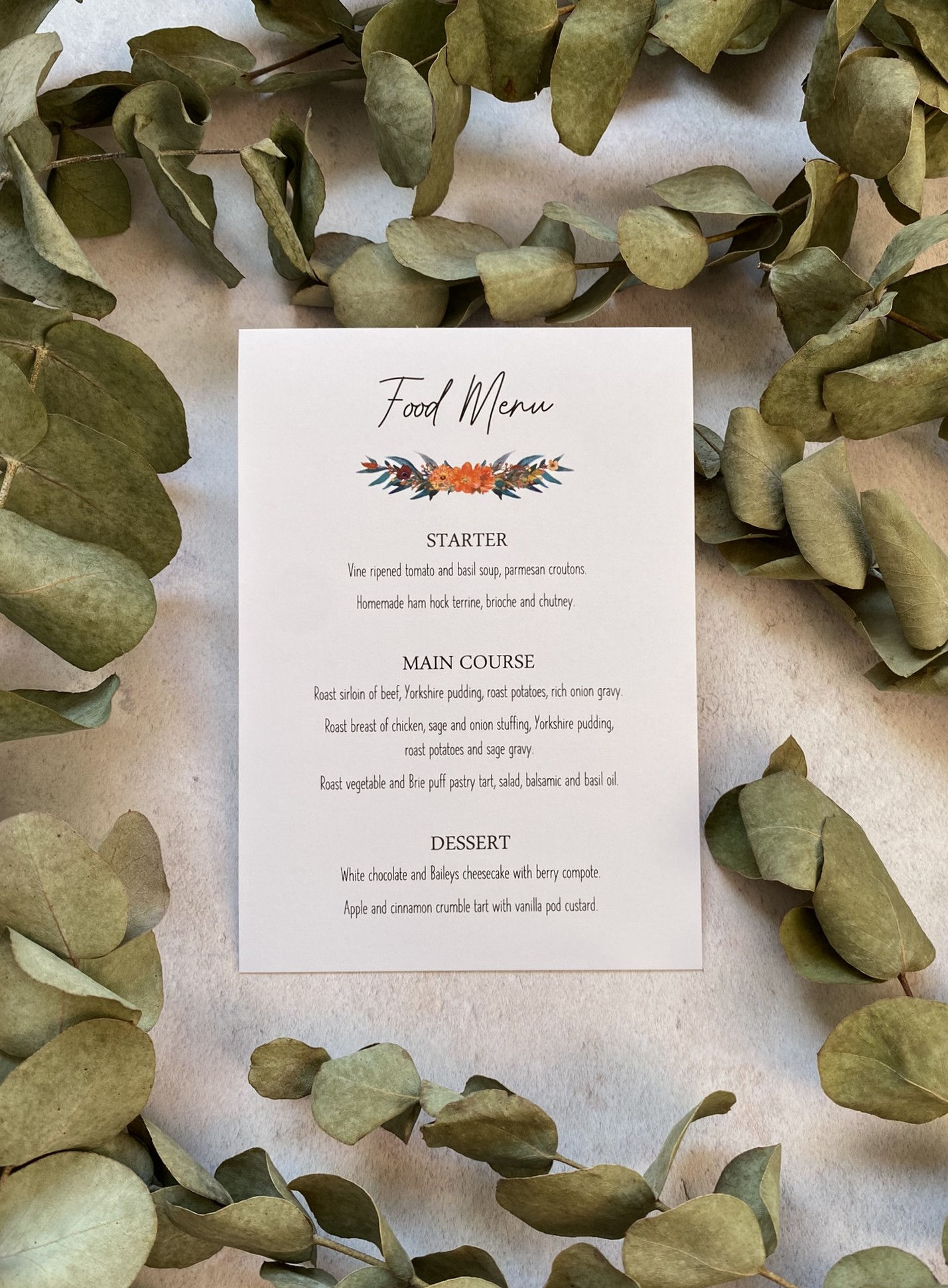 Food Menu - Burnt Orange