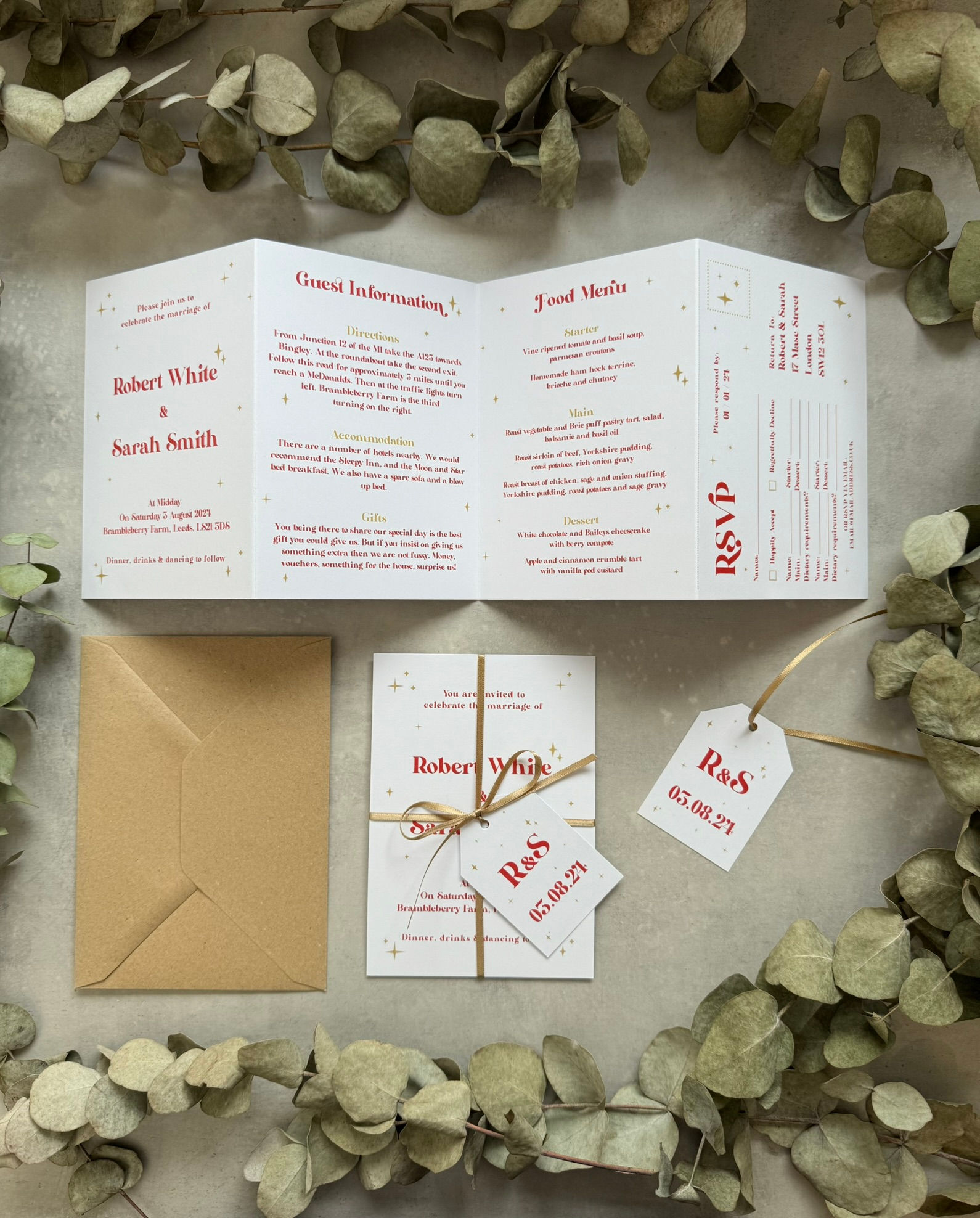 Retro Celestial Folded Wedding Invitations - White