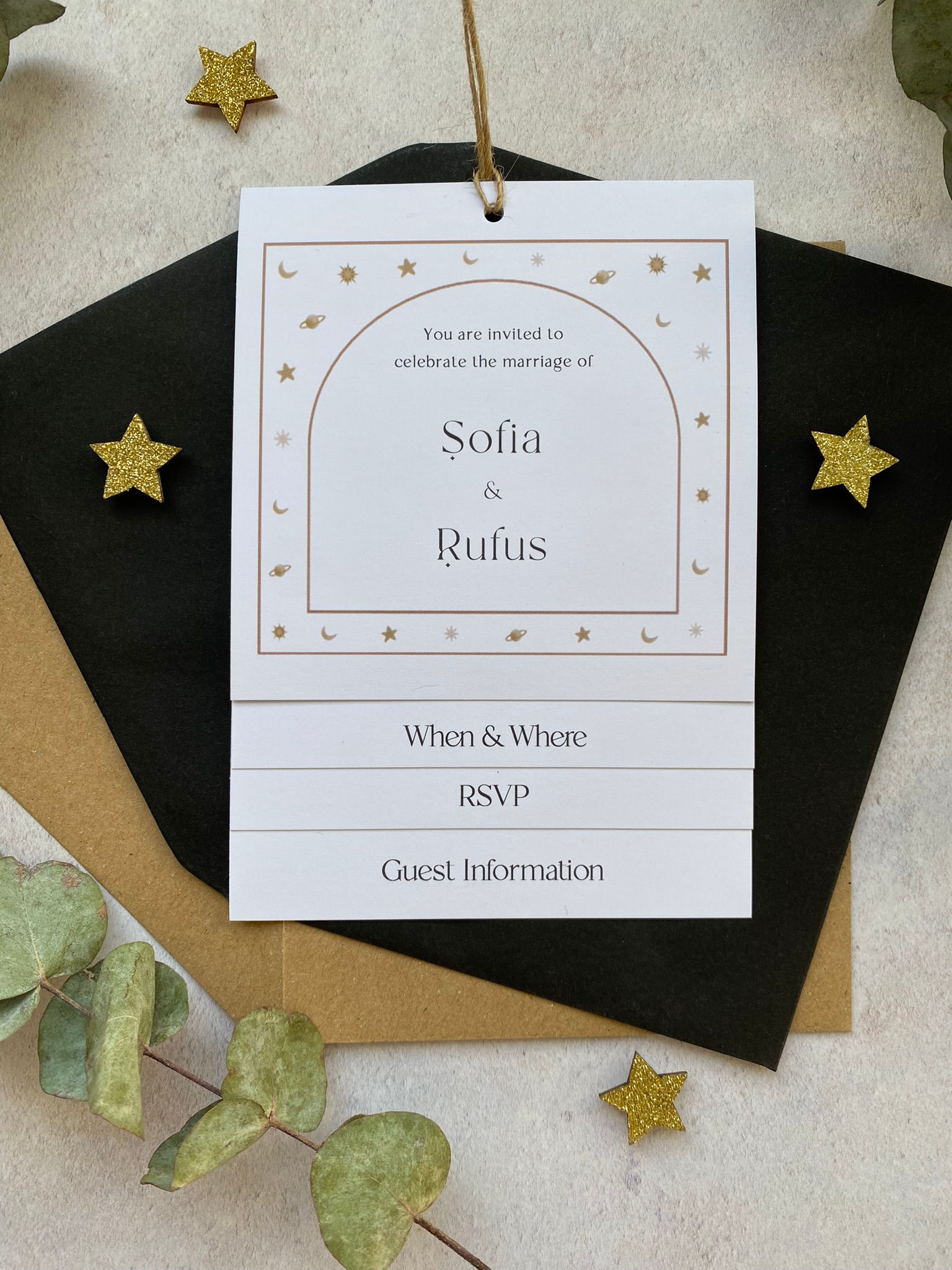 Stars & Moon Tiered Wedding Invites - White