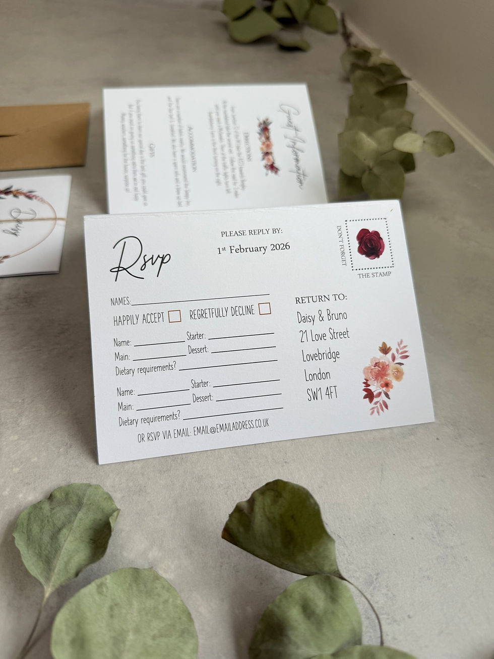 Thumbnail: Burgundy Boho Folded Wedding Invitations - White