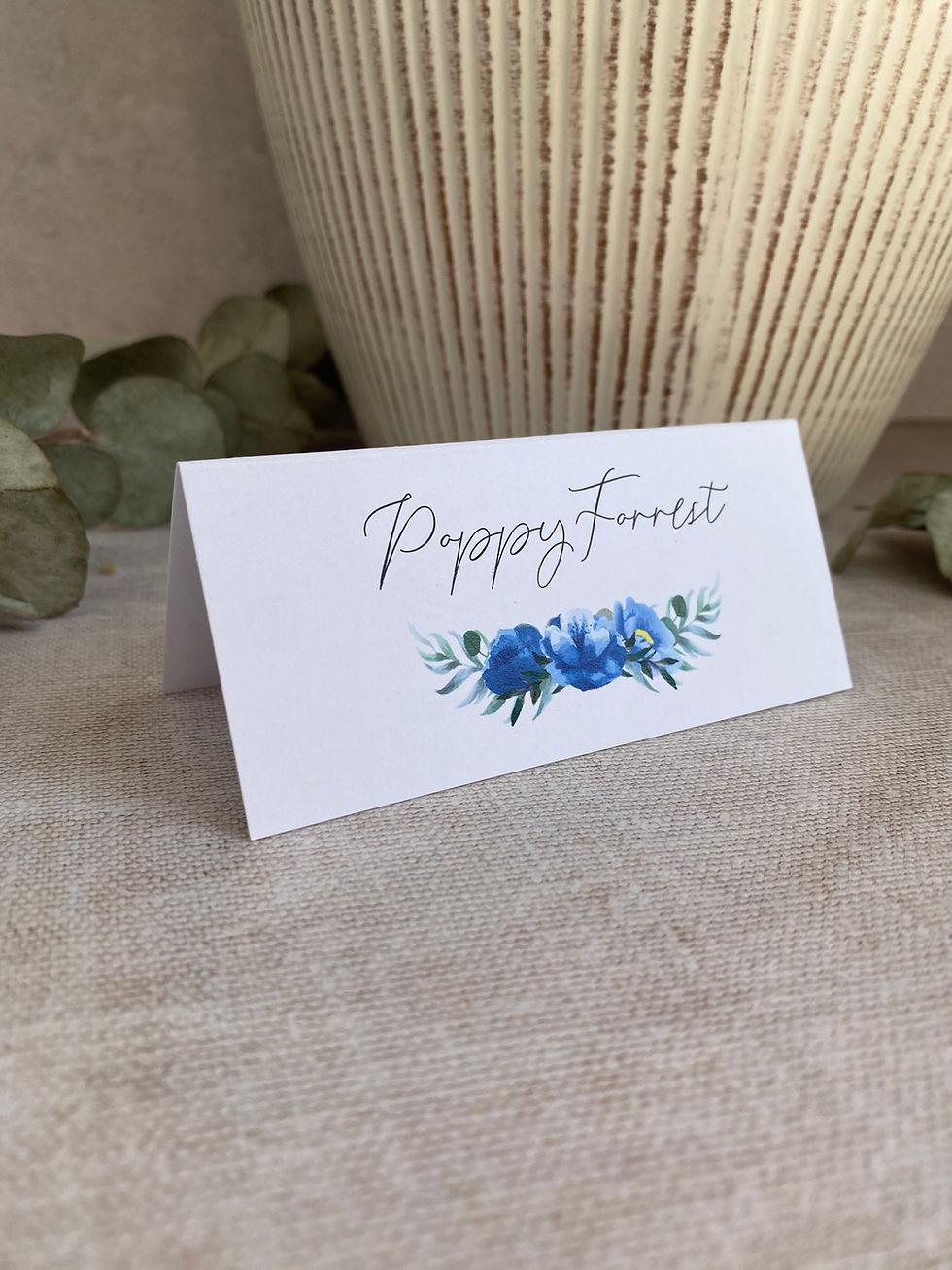 Thumbnail: Dusty Blue Flower Place Name Cards