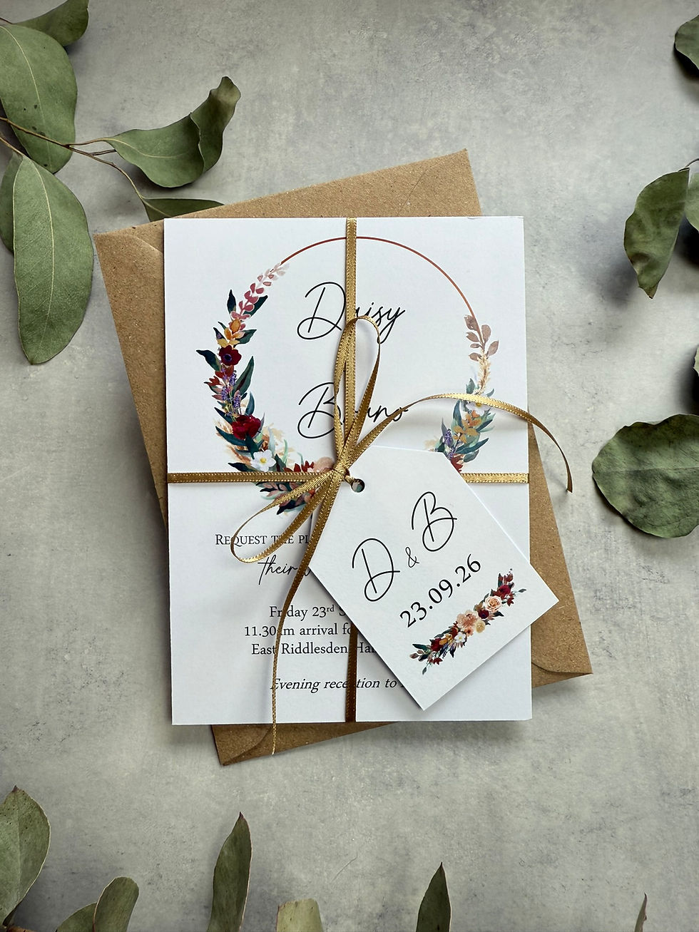 Thumbnail: Burgundy Boho Folded Wedding Invitations - White