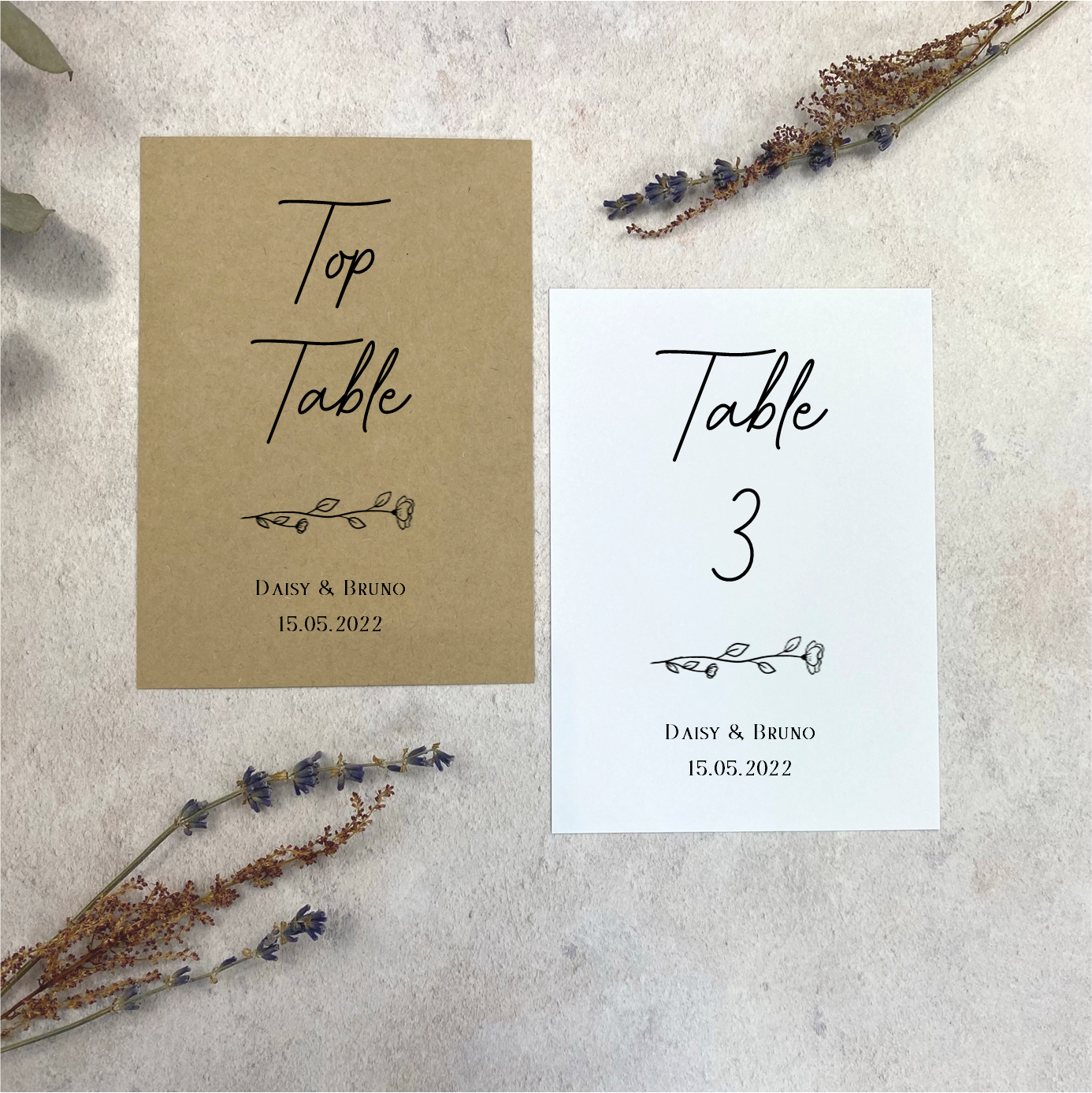 Floral Outline Table Number Sign