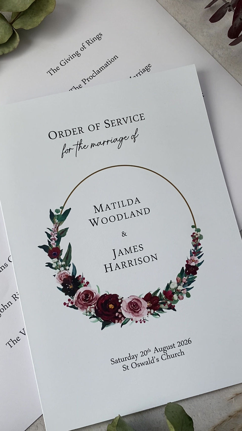 Thumbnail: Burgundy & Pink Flowers Order of  Service Booklets