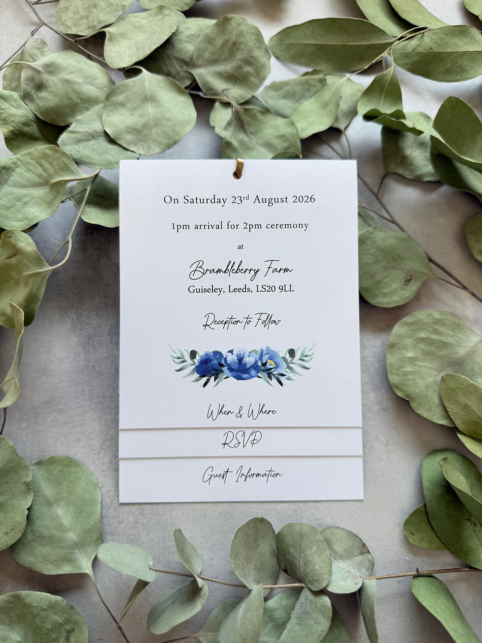 Thumbnail: Dusty Blue Tiered Wedding Invites -White
