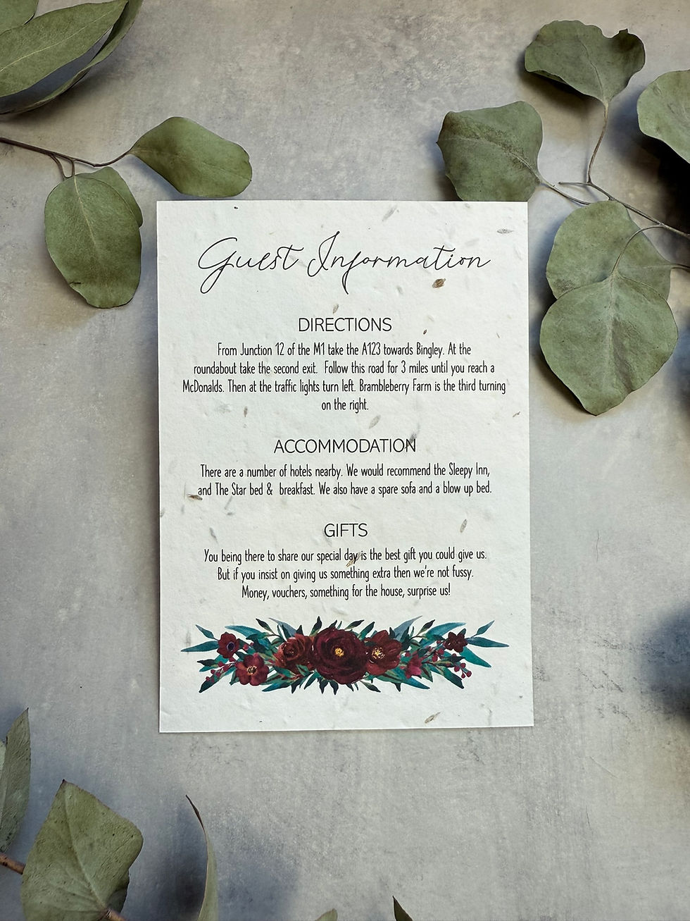 Thumbnail: Seed Paper Wedding Invitation - Burgundy Flower